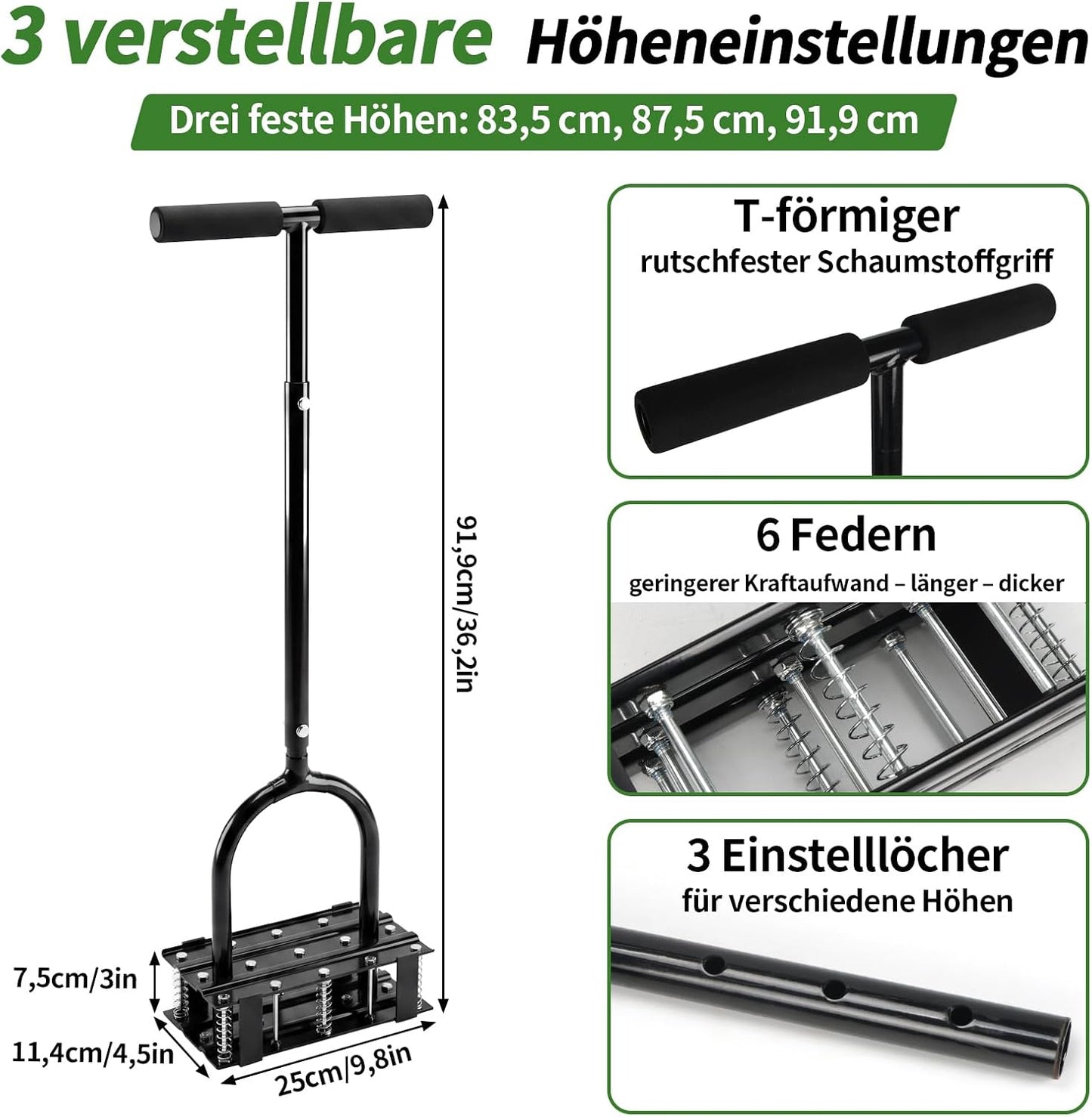 Rasenlüfter mit Stahlspitzen und Rückholfedern