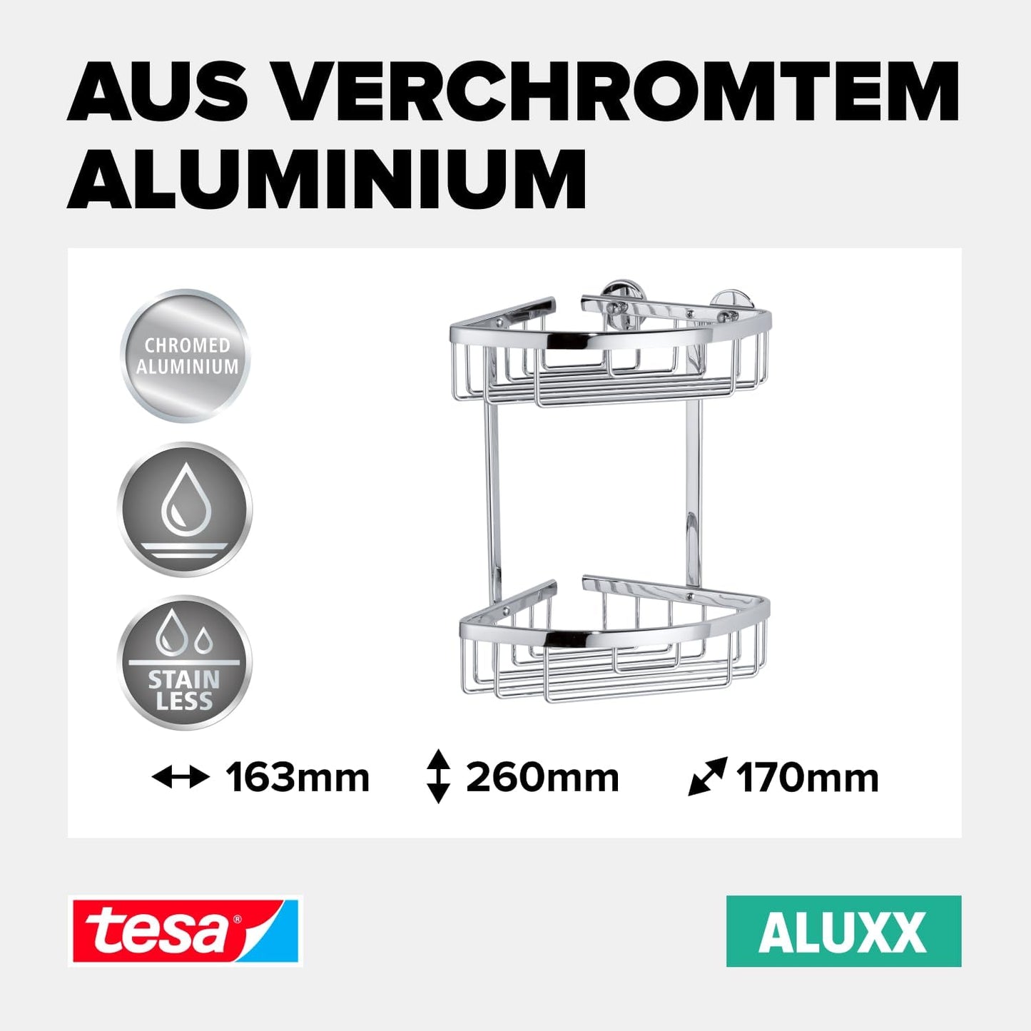 ALUXX Duschablage inkl. Klebelösung ohne Bohren, Duschablage (Ecke)