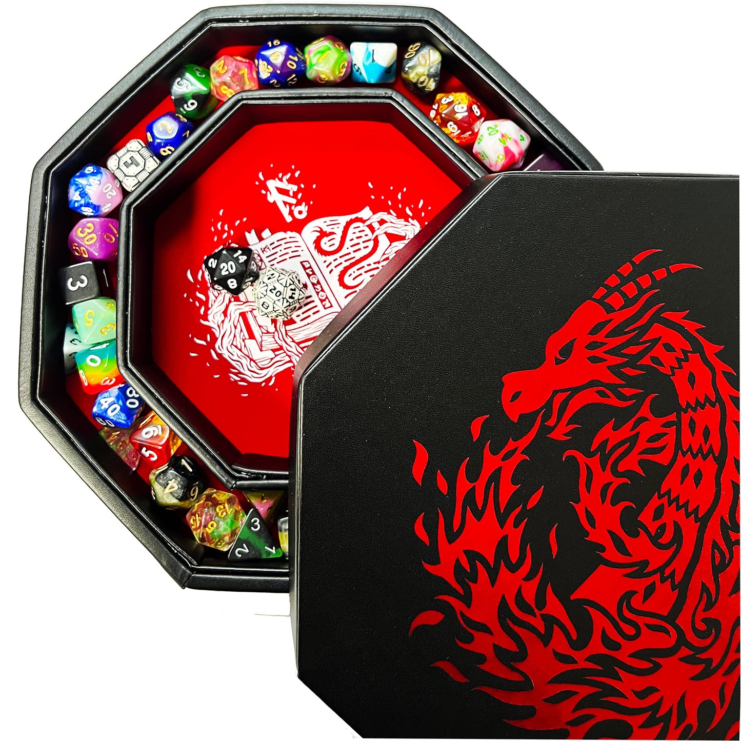 Fire Dragon Würfelschale mit Deckel und Hexenbuchmotiv, Red Wiz
