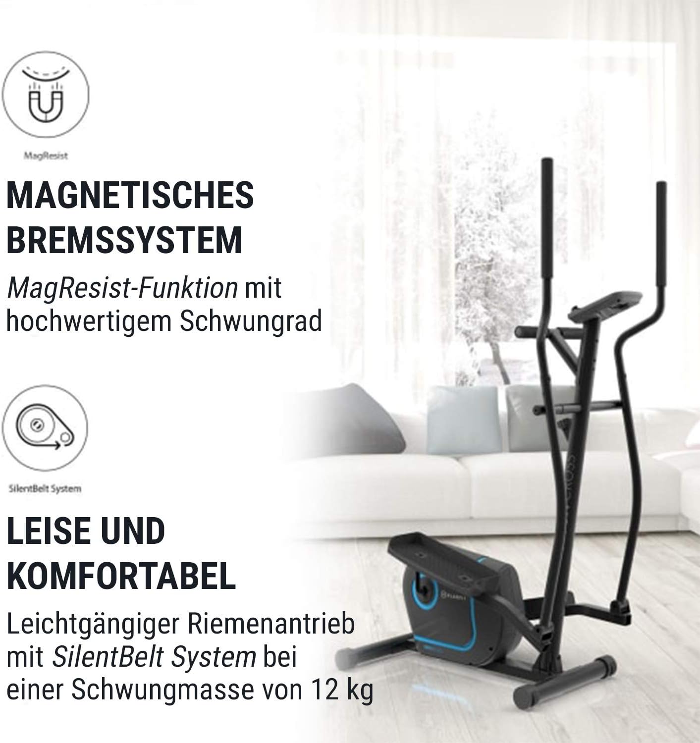 Ellipsentrainer Myon Cross klappbar mit Tablet-Halterung, Pianoschwarz