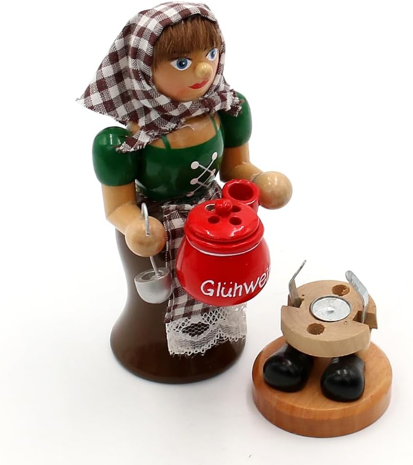 Räucherfigur Glühweinfrau mit Glühweintopf, Glühweinfrau