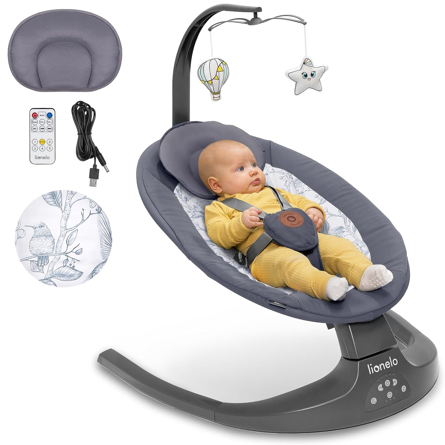 2-in-1 Babywippe und Liegestuhl - Ralf, ‎Grau Weiss