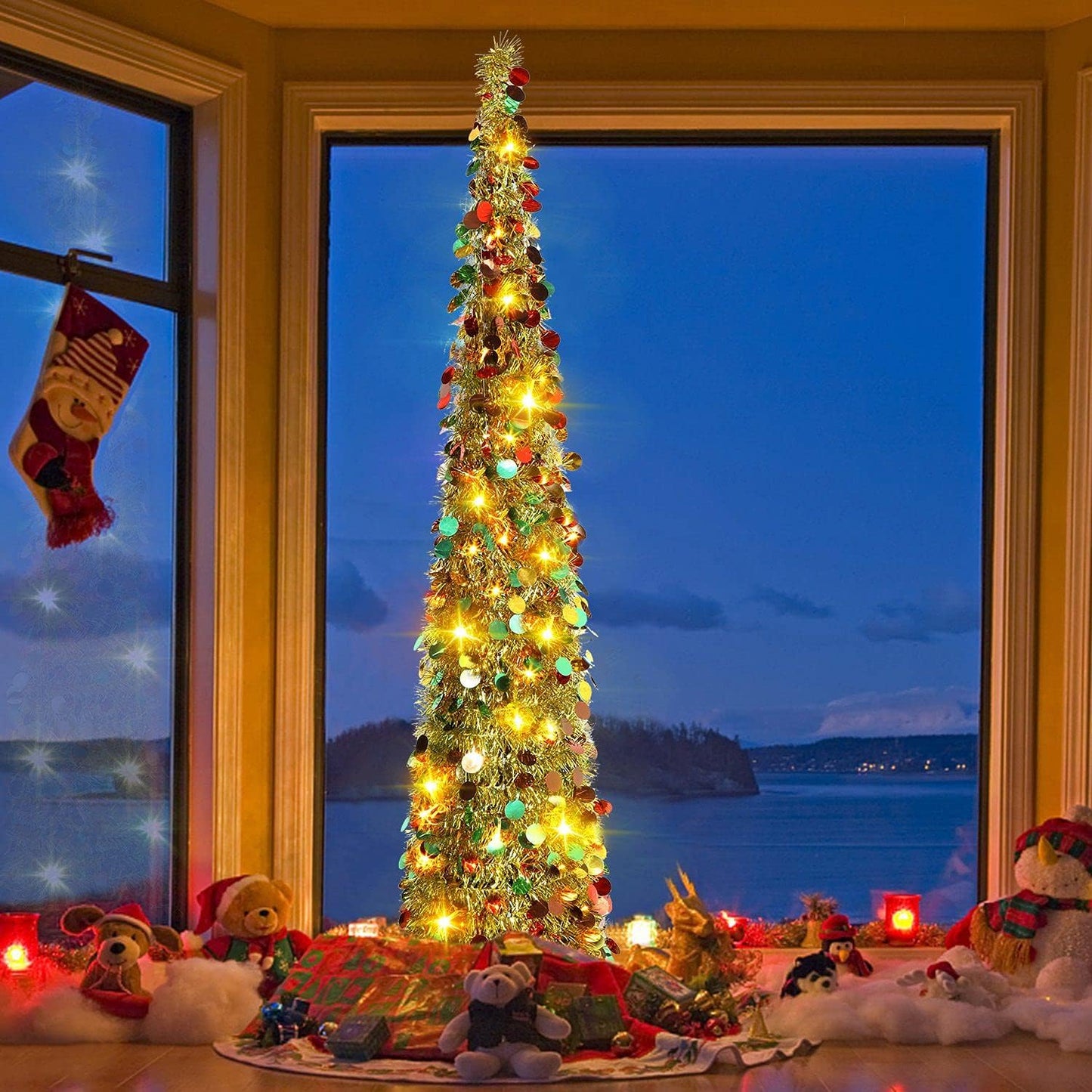 Pop-Up Lametta Weihnachtsbaum, 152.4 cm Buntes Gold