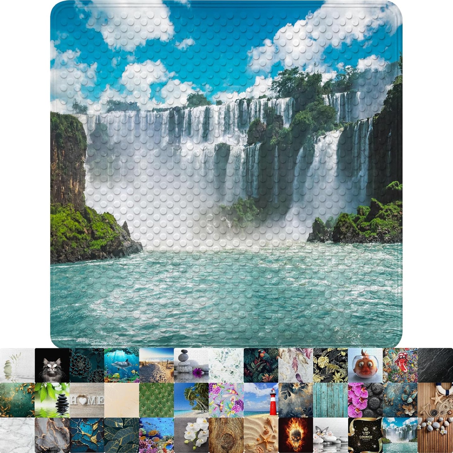 Rutschfeste Badematte 53x53 cm, maschinenwaschbar, Wasserfall