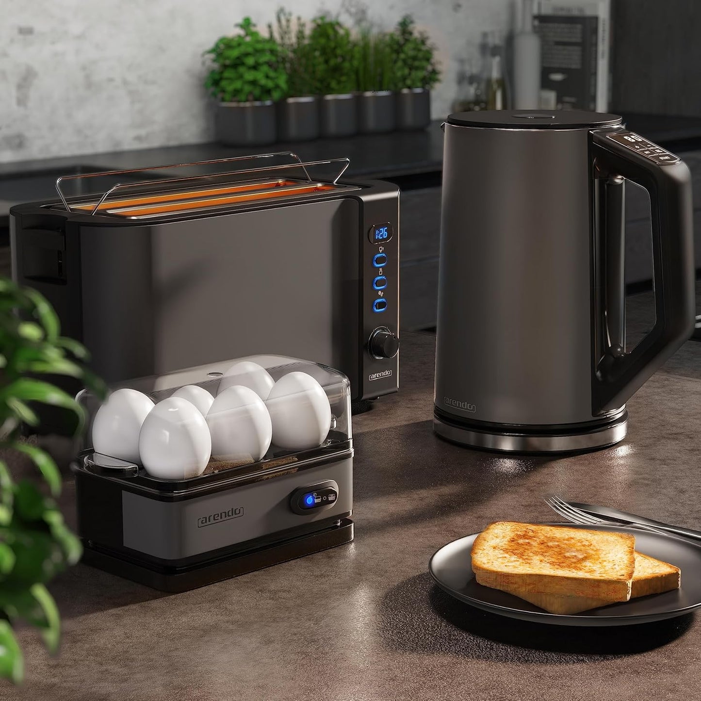 Frühstücks Set - Wasserkocher, Toaster und Eierkocher, A: Cool Grey
