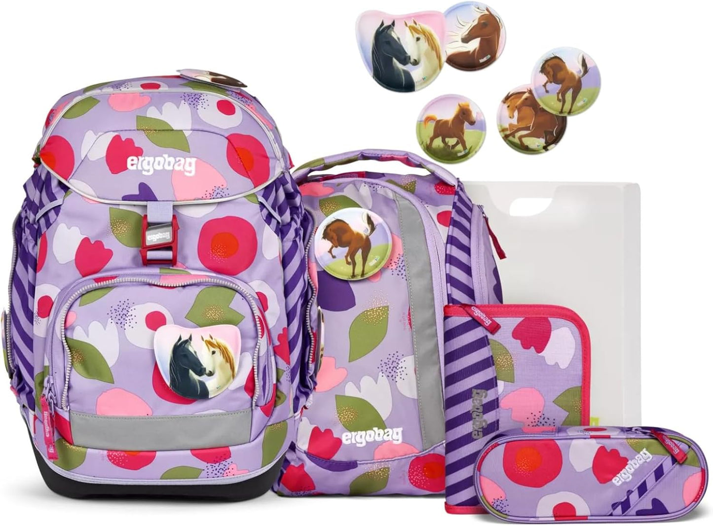 Ergonomischer Schulrucksack-Set Blütenzaubär, 6-teilig, Blütenzaubär - Lila
