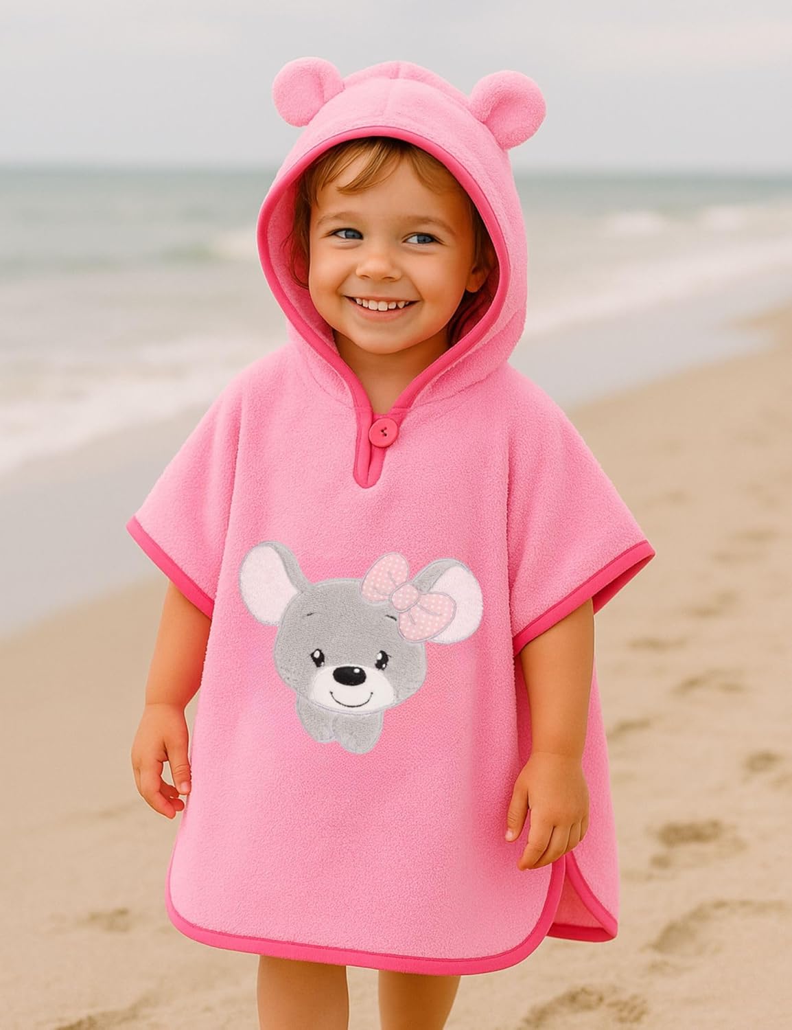 Badeponcho mit Kapuze für Kinder, 1-3 Jahre Rosa - Maus
