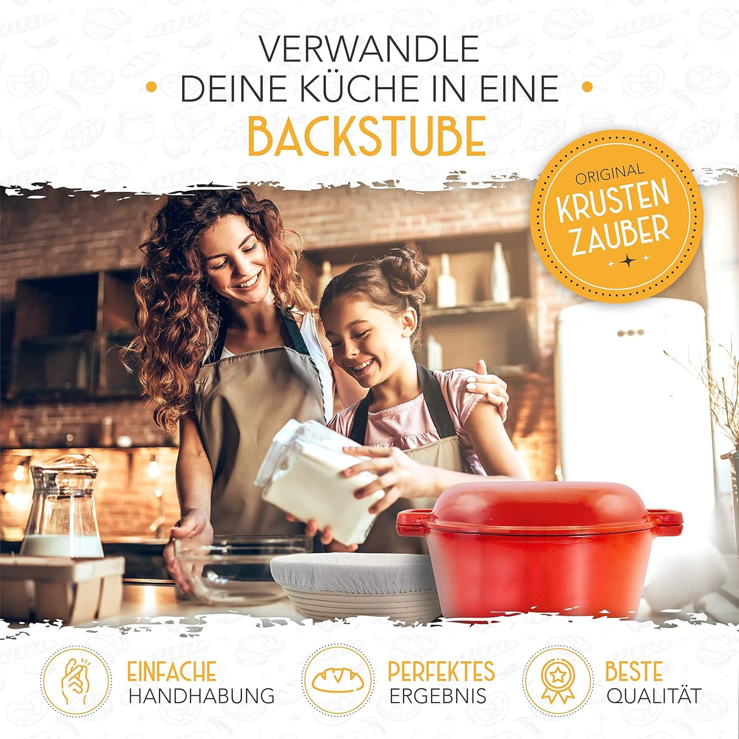Gusseisen Brottopf mit Gärkorb, 2in1 Emaille Rot 2in1 Emaille Rot