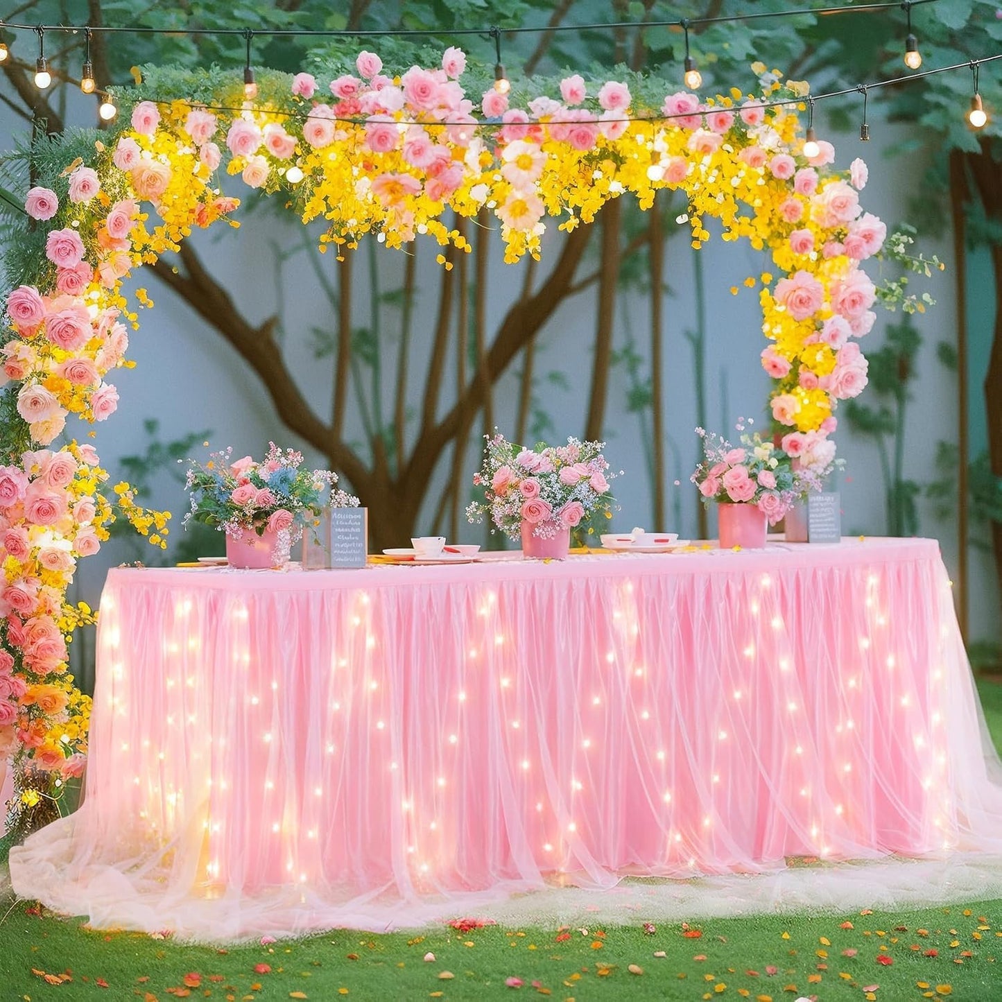 Tischrock mit LED, Rosa mit Led L183*H76cm