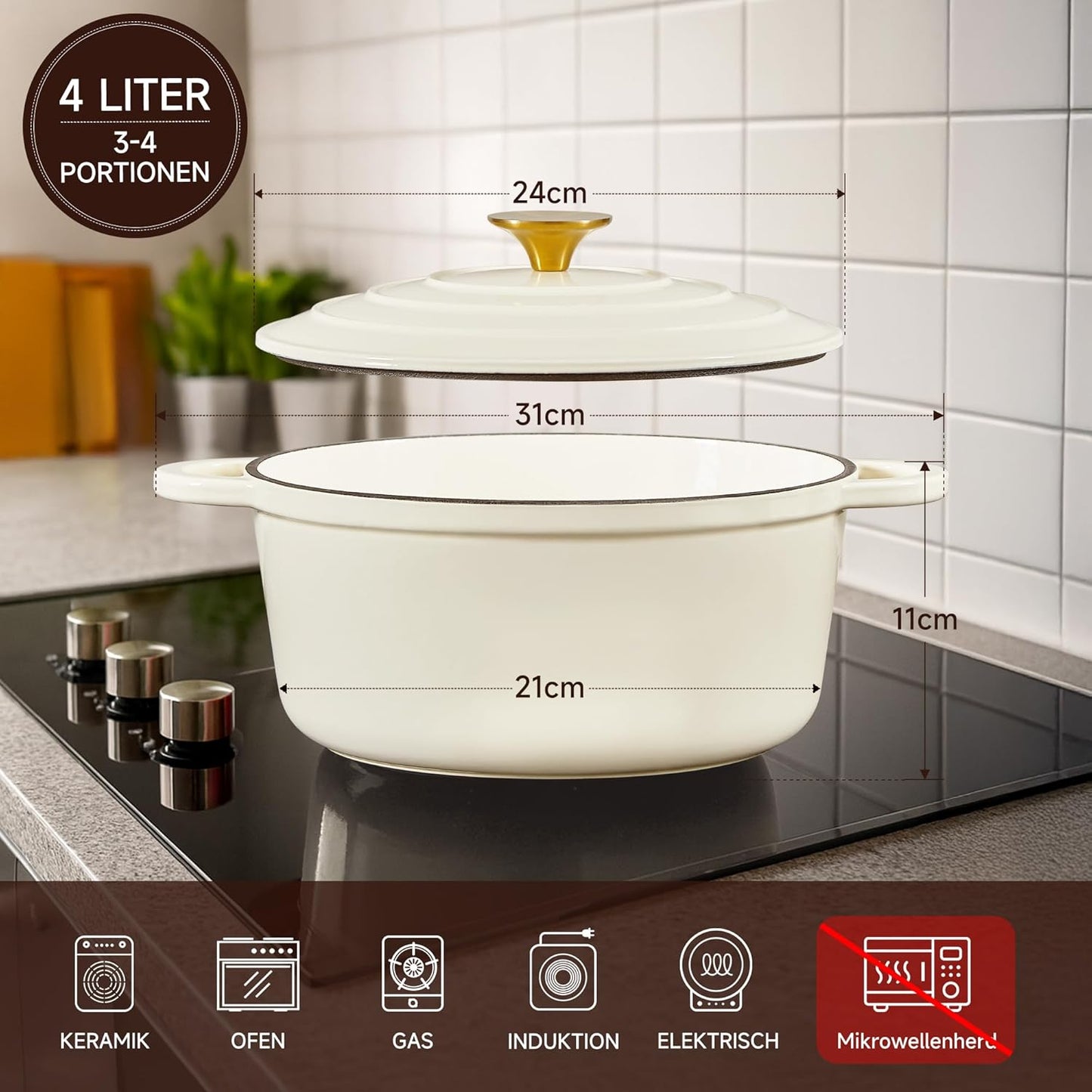 Schmortopf, 24cm/4L Cremeweiß