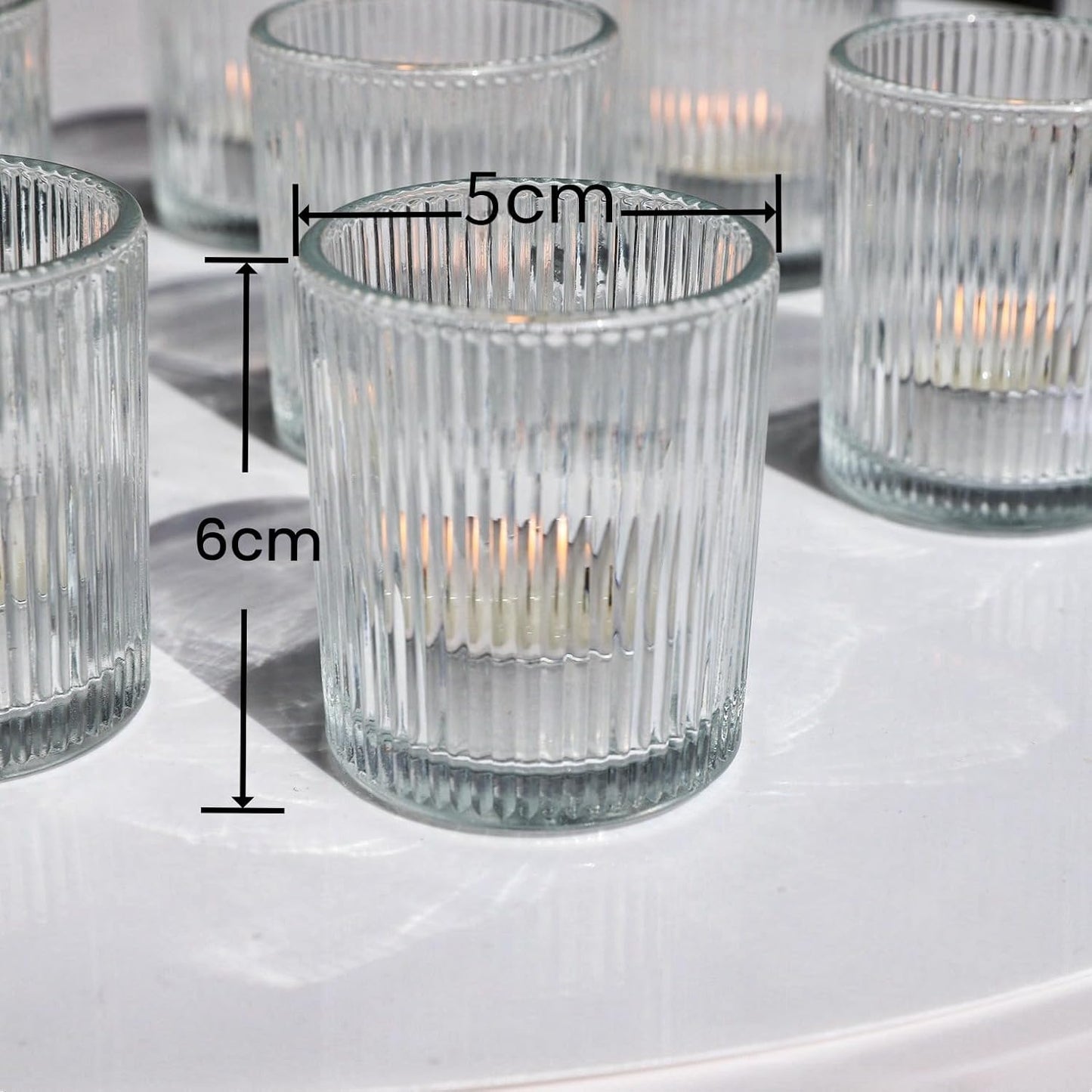 Teelichthalter-Set, Glas (12 Stück, Vintage Design), Transparent