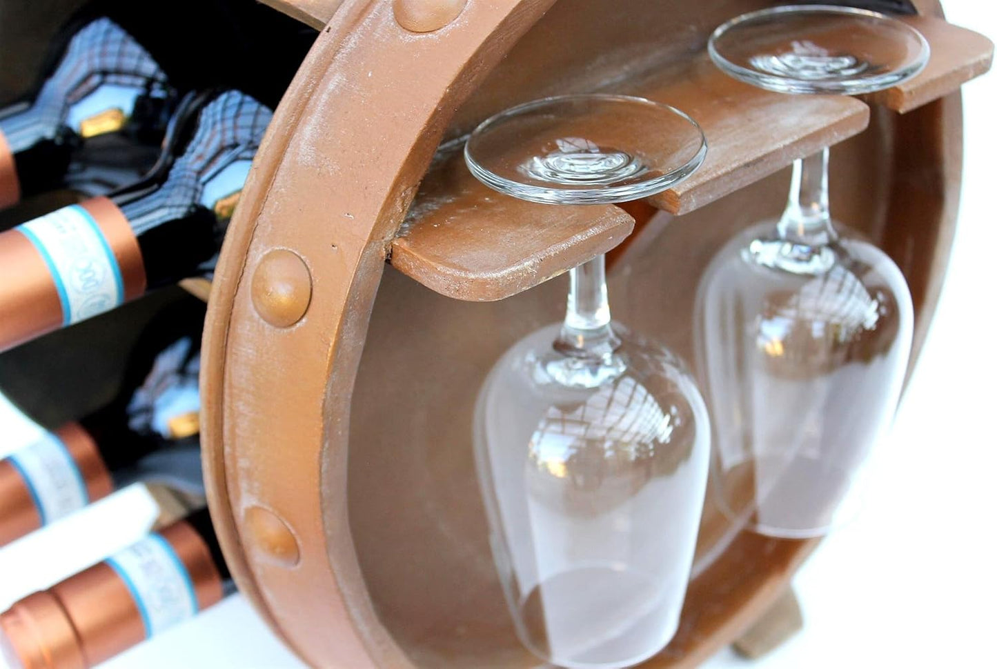Weinfass-Flaschenregal mit Glashalter
