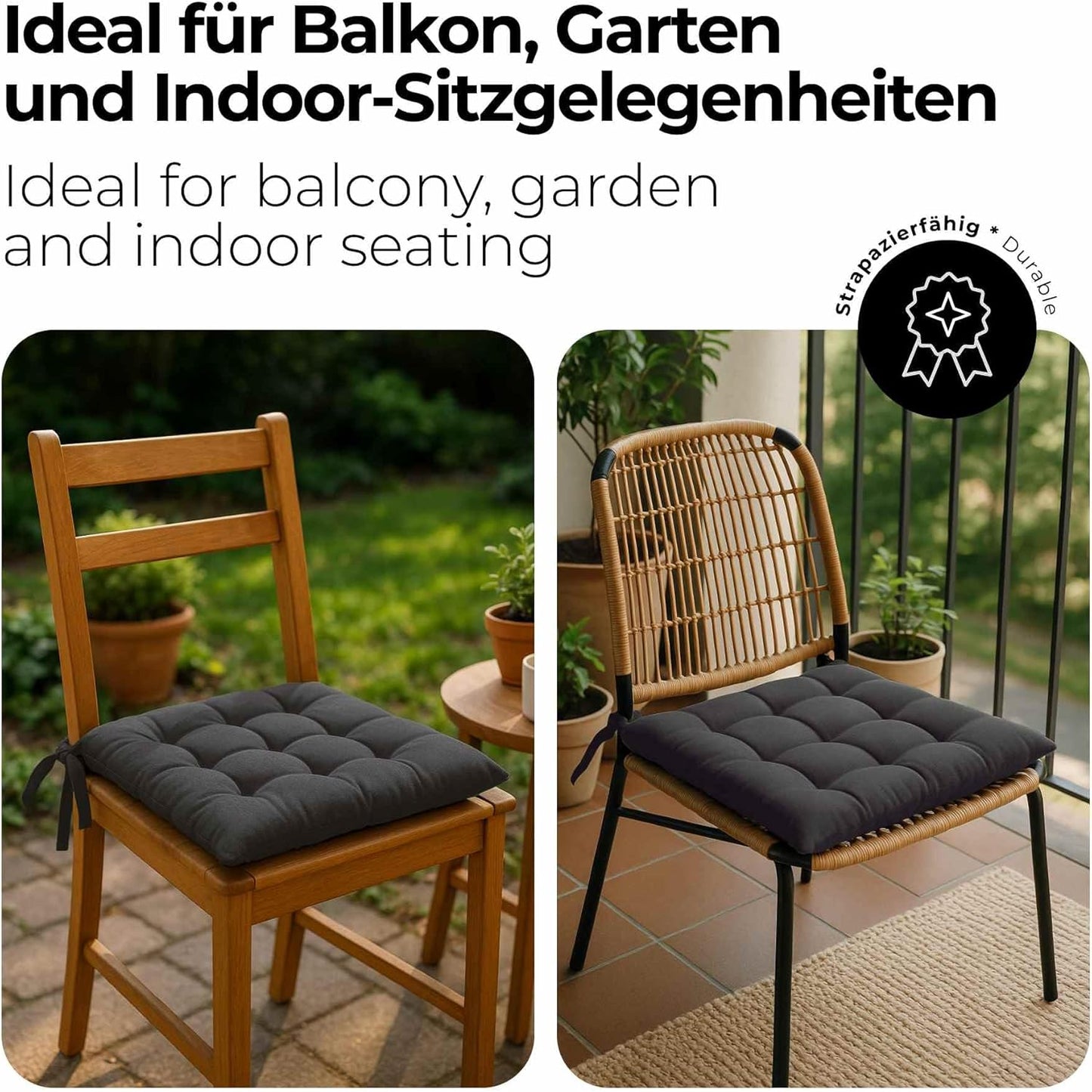 Sitzkissen-Set mit Bändern, 8 Stück - 40x40 cm Anthrazit