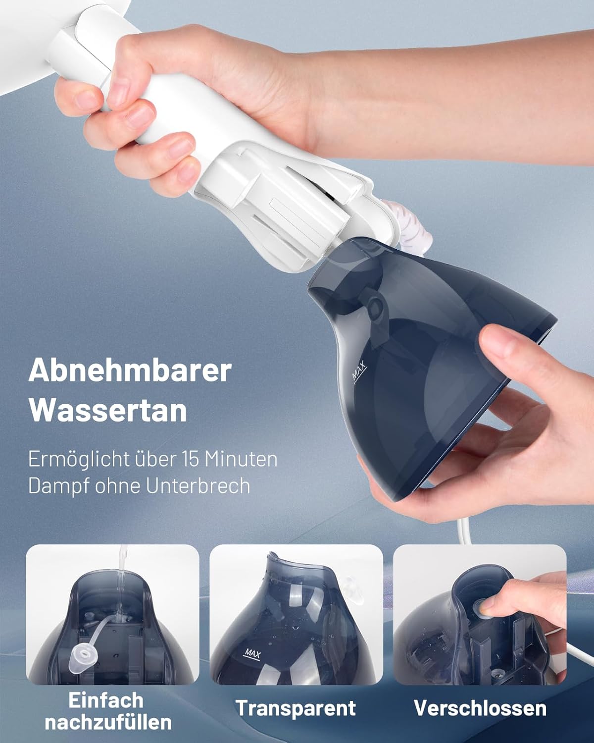Dampfglätter mit Abschaltautomatik, Blau-weiss