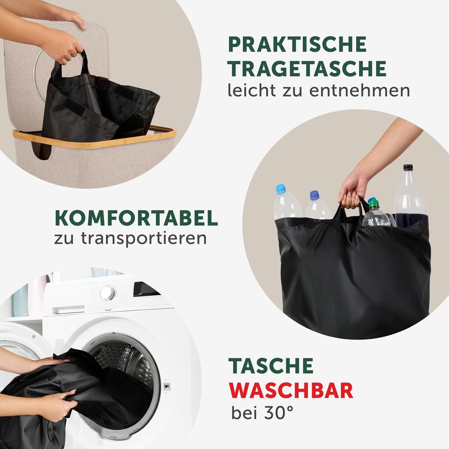 Pflandflaschen-Sammelbehälter mit Tasche, Beige Pfandflaschensammler - 100L