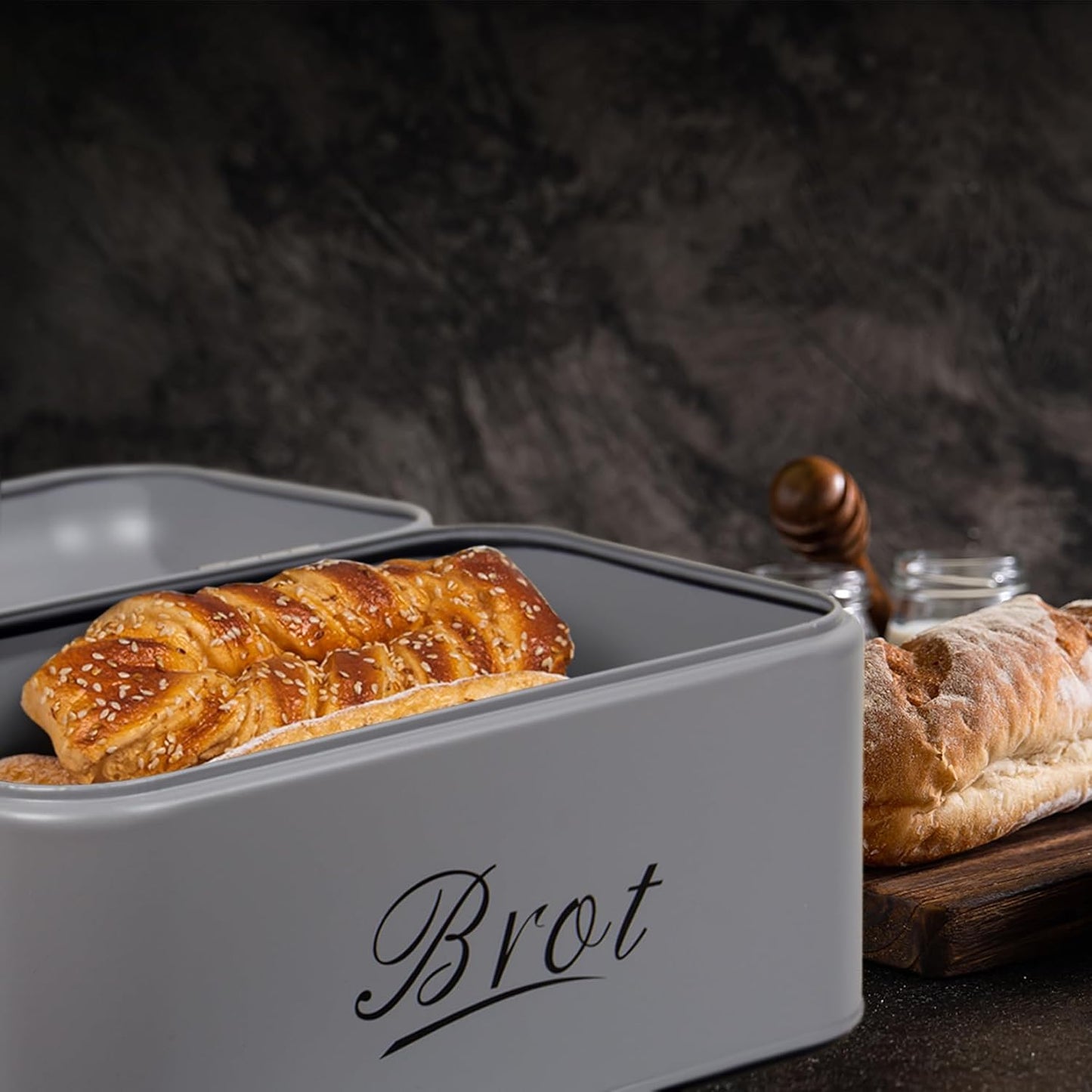 Brotkasten mit Deckel im Retro Design, Grau-31cm