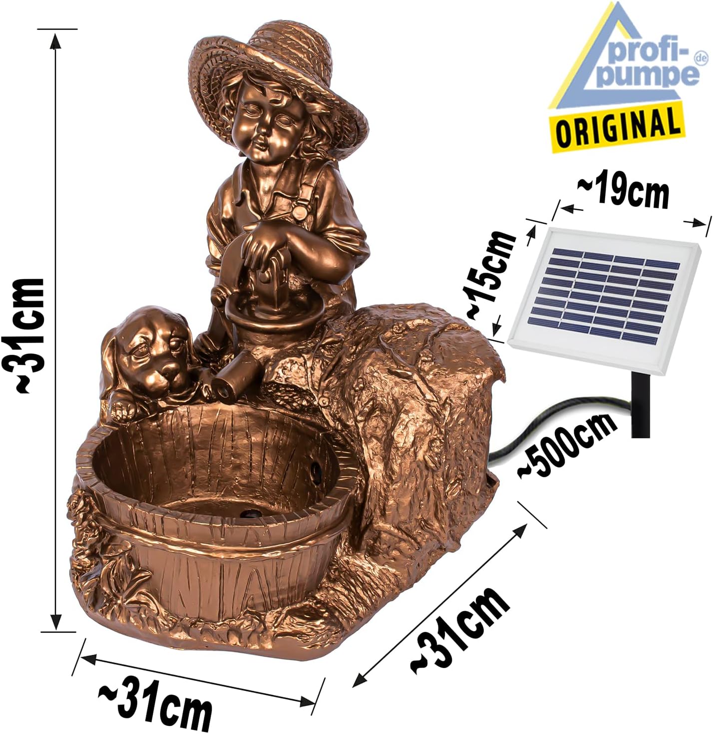 Solar Gartenbrunnen-Set "Knabe mit Hund", Solar Set - Knabe mit Hund
