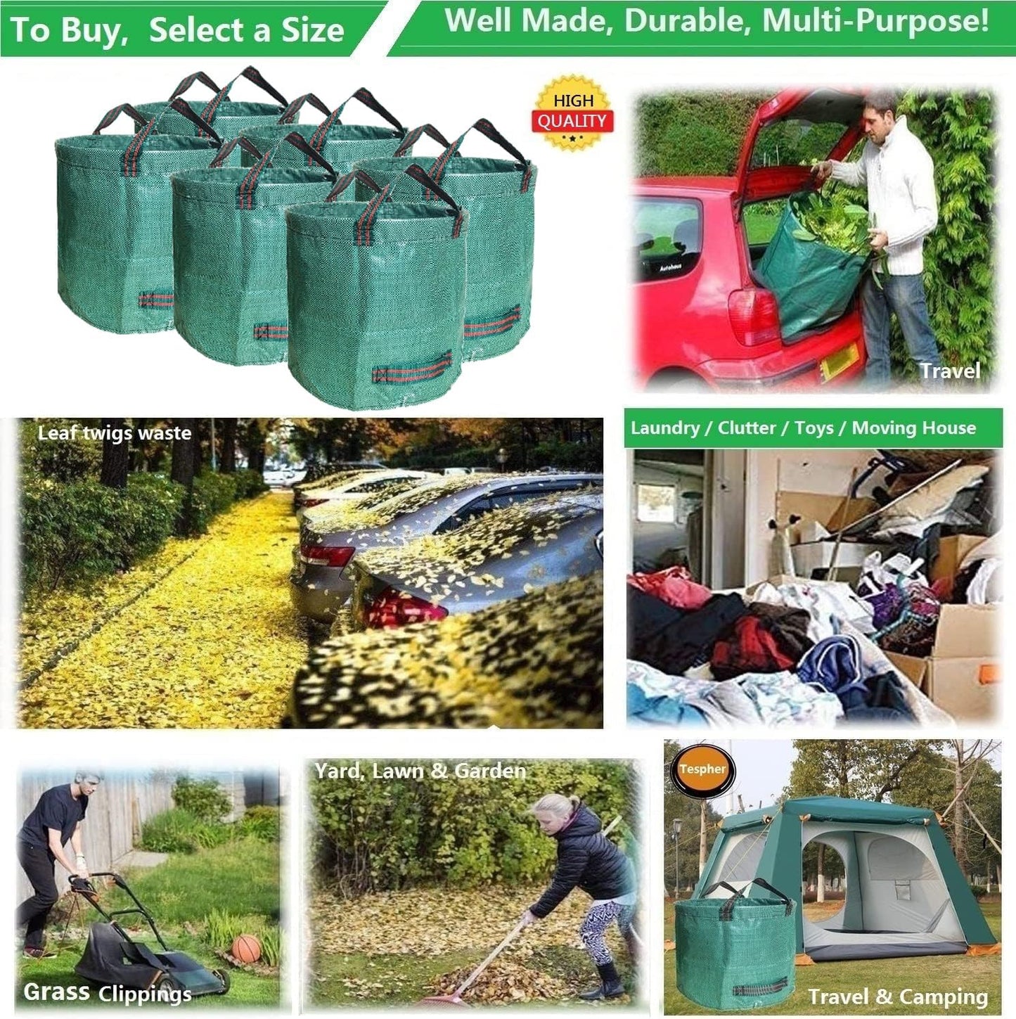 6er-Pack Gartensack für Gartenabfall, 1 stück (6er Pack) Grün