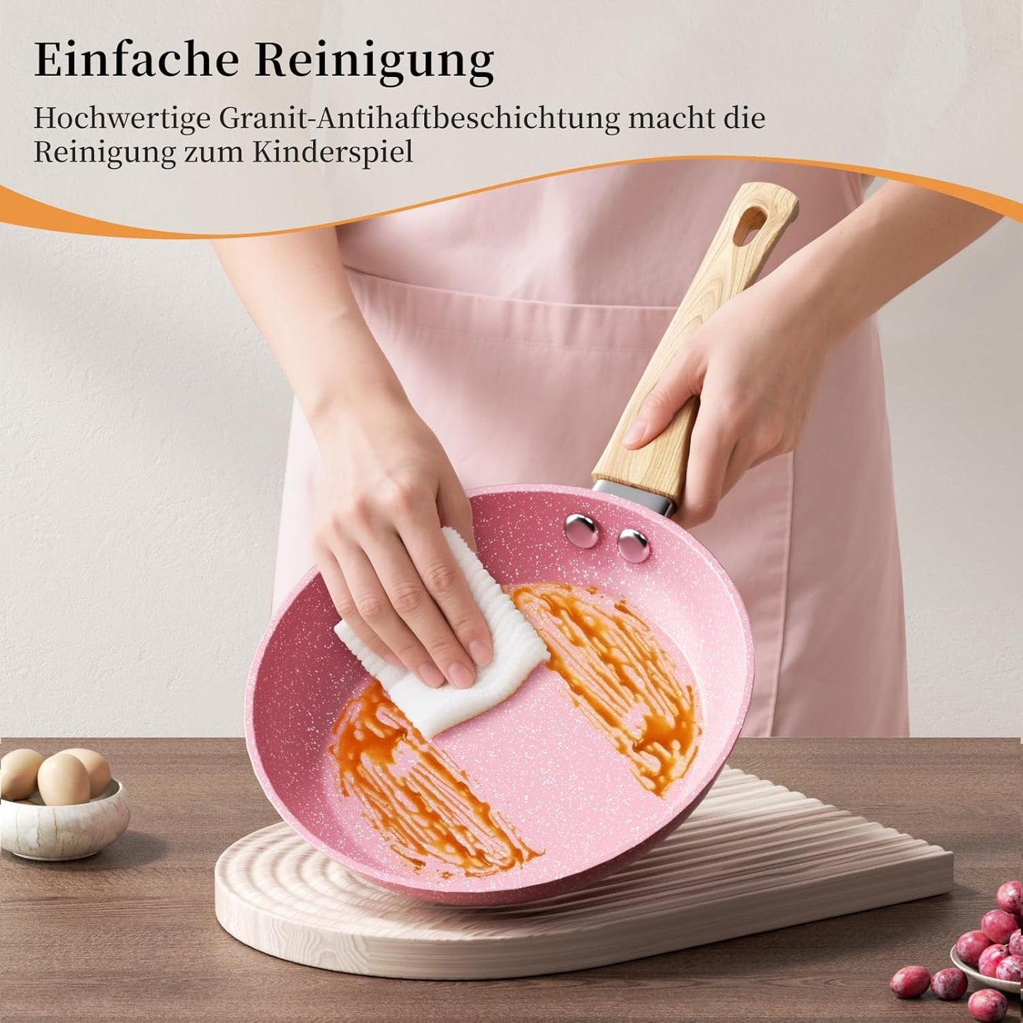 Antihaft Bratpfanne mit Keramikbeschichtung, rosafarben, PFOA-frei, Rosa 20 cm
