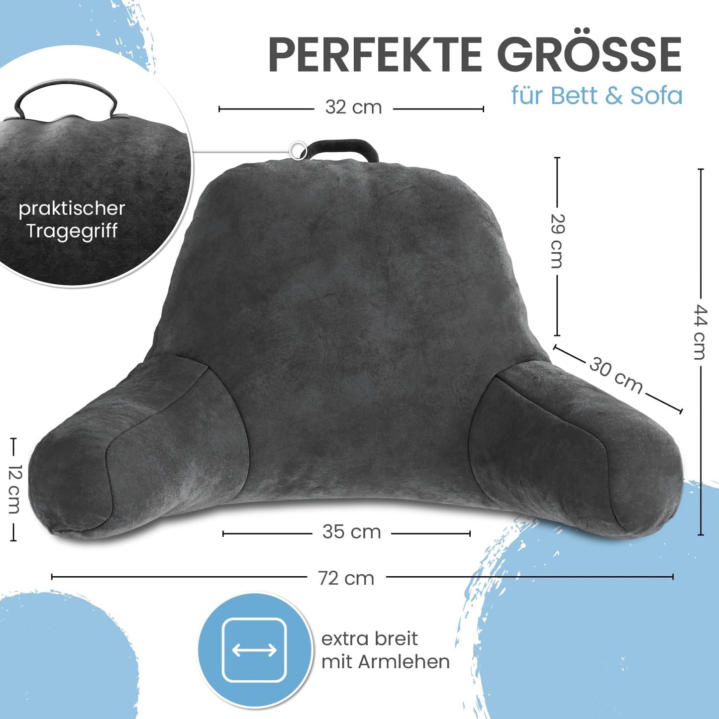 Lesekissen mit Armlehnen für Bett und Sofa, ohne Nackenrolle