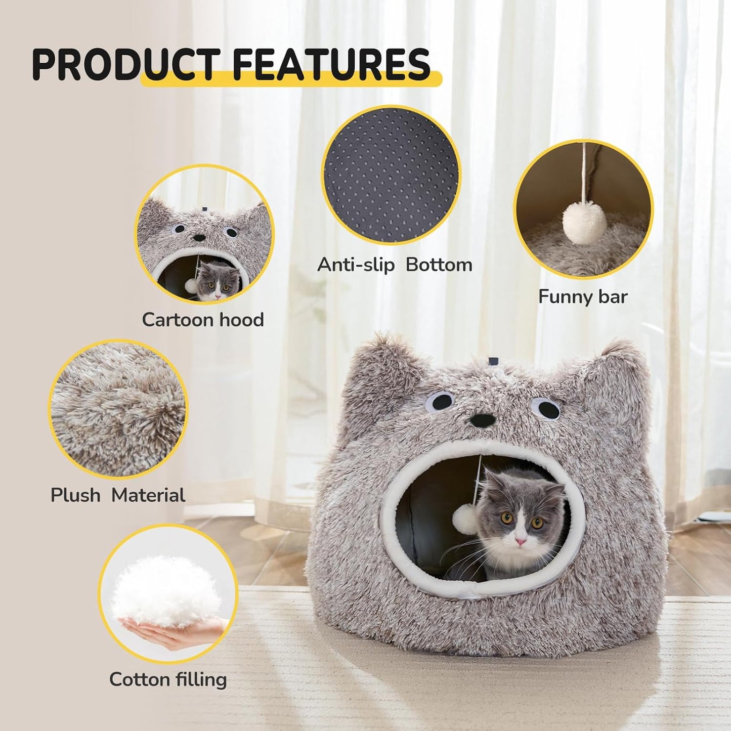 Katzenhöhle Plüsch-Kuschelbett, 25L*25W*30H cm Kaffeefarbe