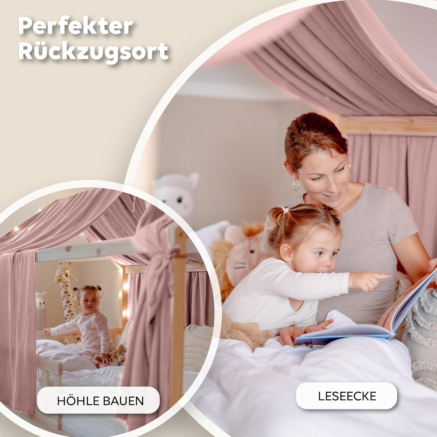 Betthimmel für Hausbett, Puderrosa 2er Set 67 x 320cm