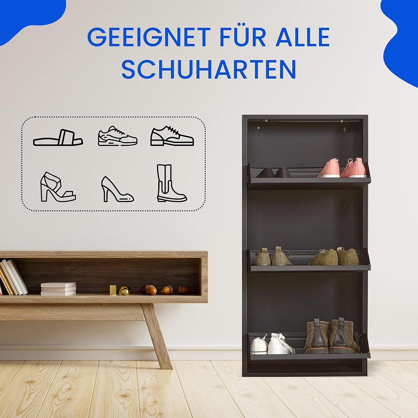 Schuhkipper mit Magnetverschluss, 3 Klappen, 3 Klappen Schwarz