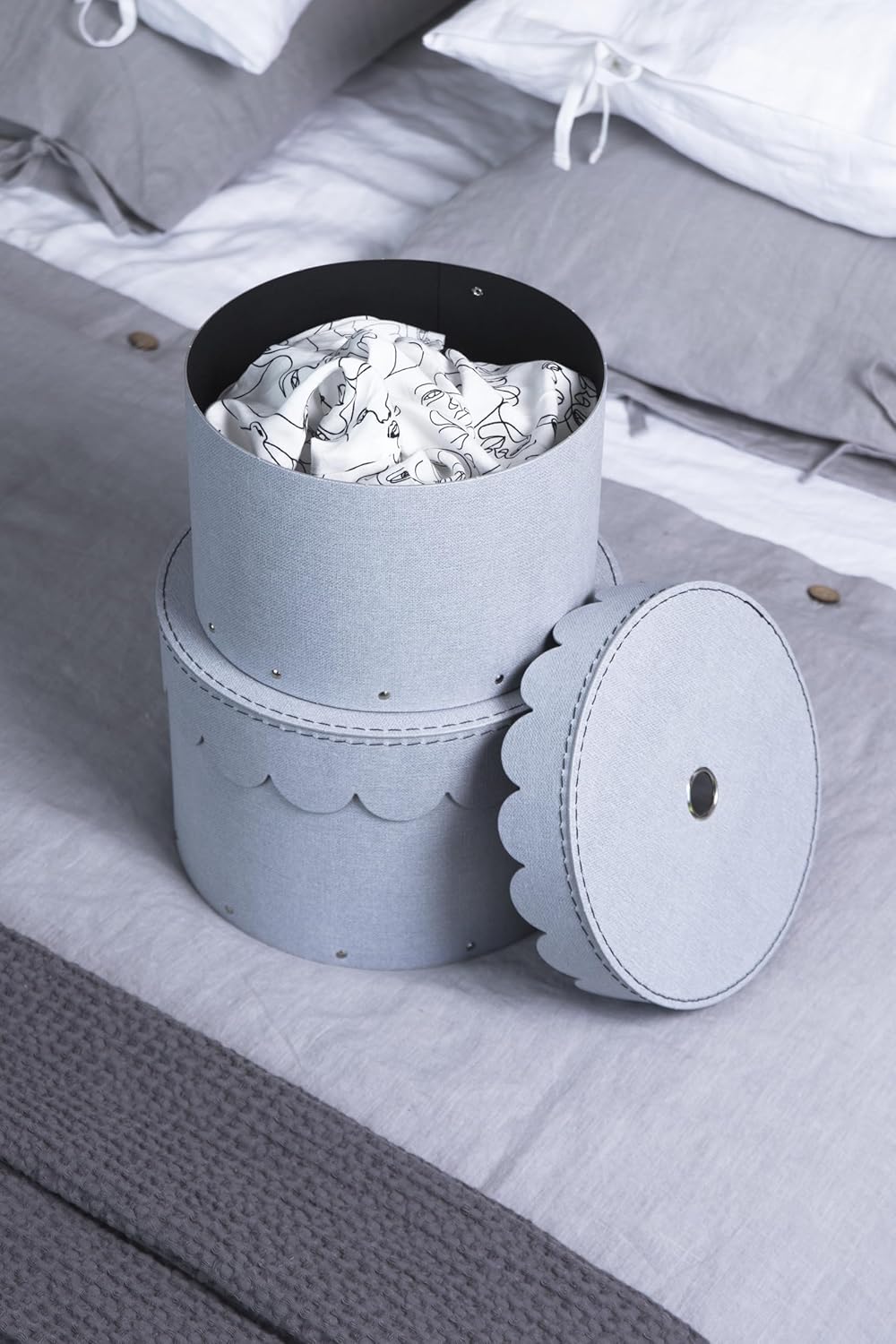 2er-Set Runde Aufbewahrungsboxen mit Deckel, Hellgrau