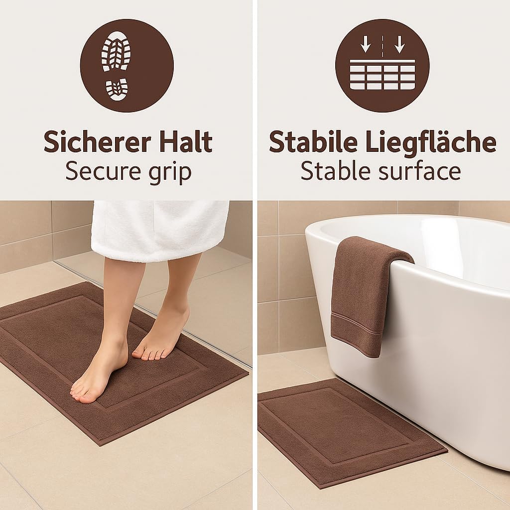 2er-Set Badematten, 50x70 cm, 2x Badvorleger Nuss
