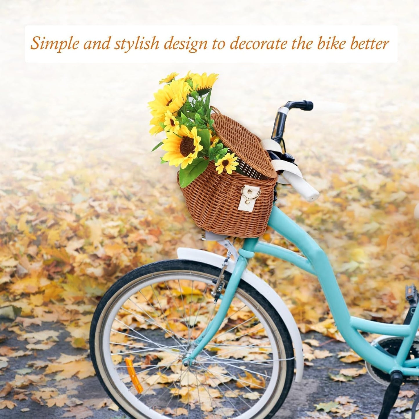 Abnehmbarer Kinderfahrradkorb, Rattan-Design, Braun