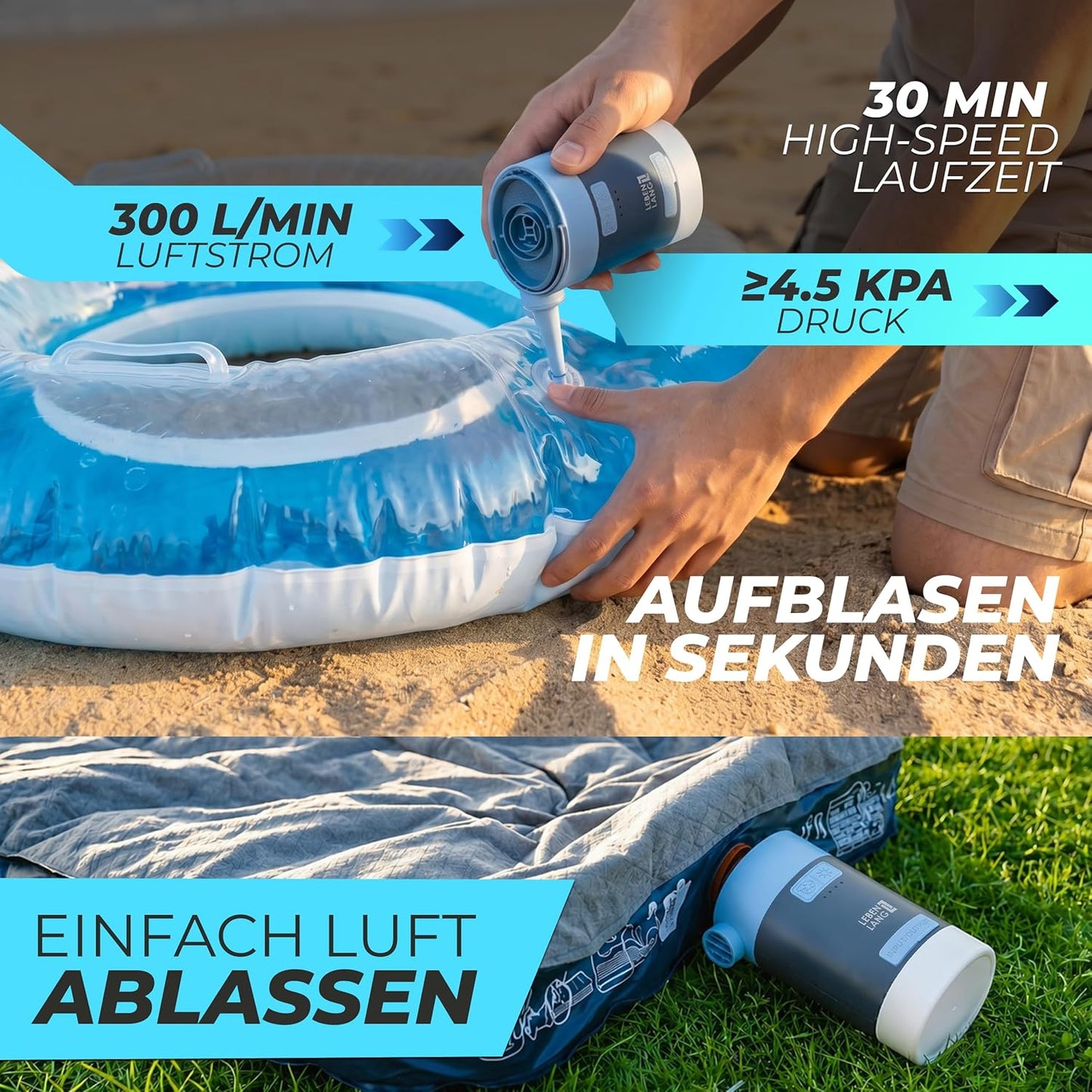 3-in-1 Akku-Luftpumpe mit Solarpanel