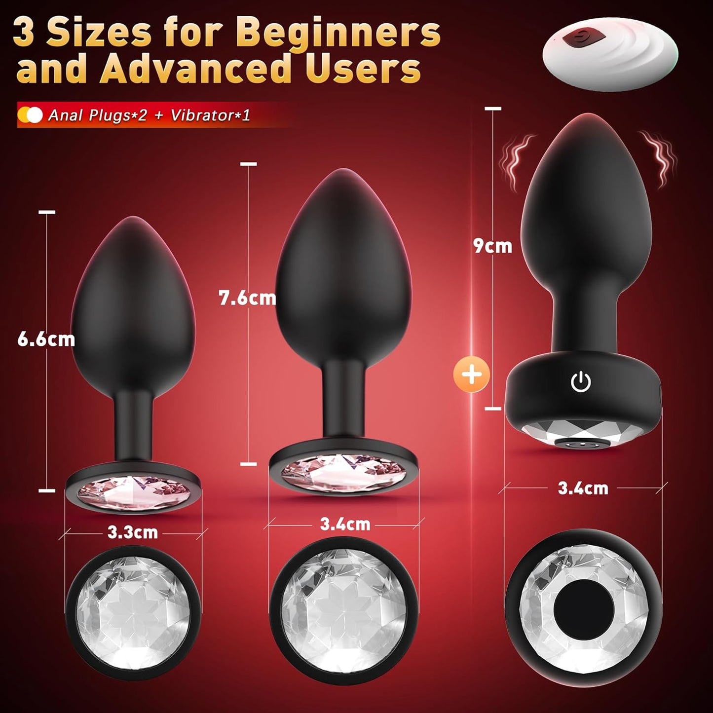 3er-Set Analplugs mit Vibration, Träne - Analplugs