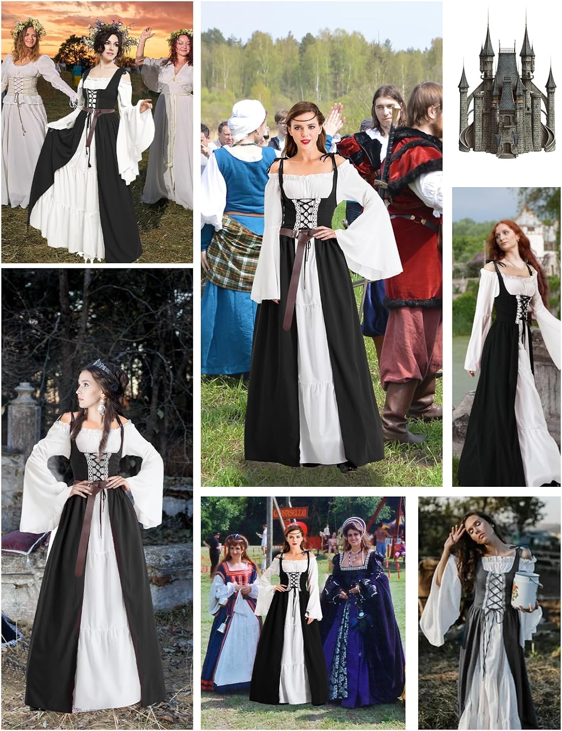 Damenkostüm – Mittelalterkleid, Schwarz XL