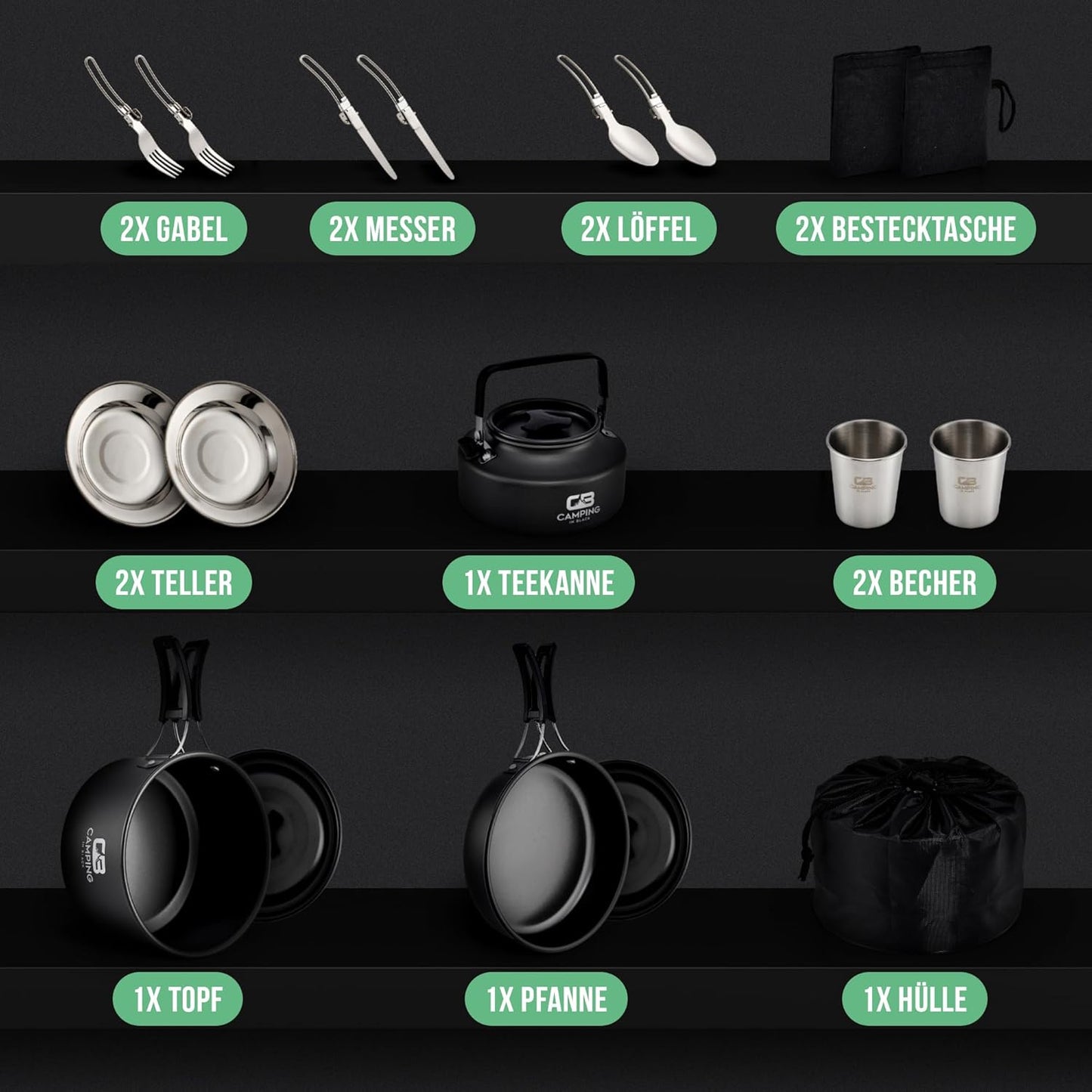 Campinggeschirr-Set für 2 Personen