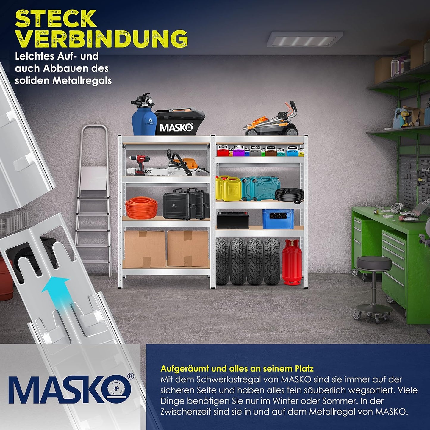 2er-Set Schwerlastregal für Keller und Werkstatt, 2x 160x80x40cm 4-Böden 2x Silber 700kg