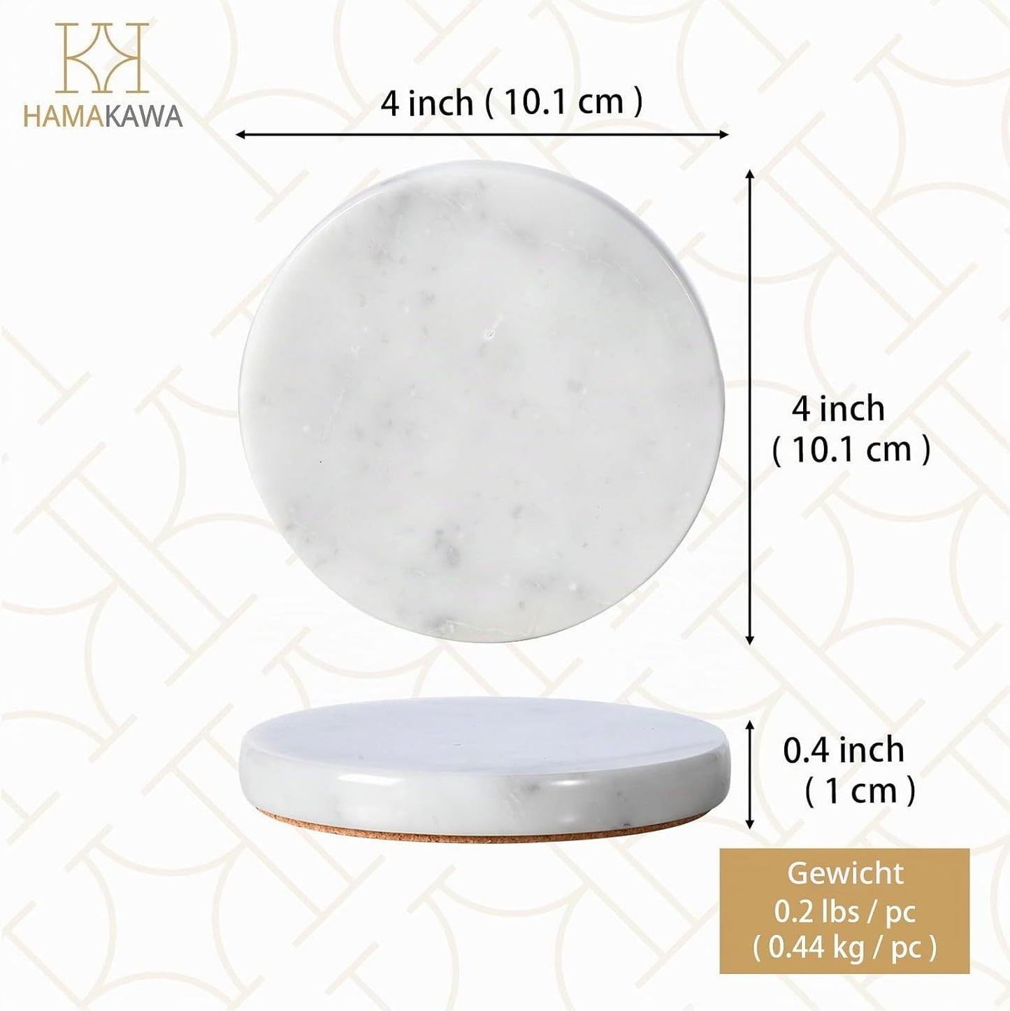 4er-Set Untersetzer für Getränke, 10 cm - Rund Carrara-weiss