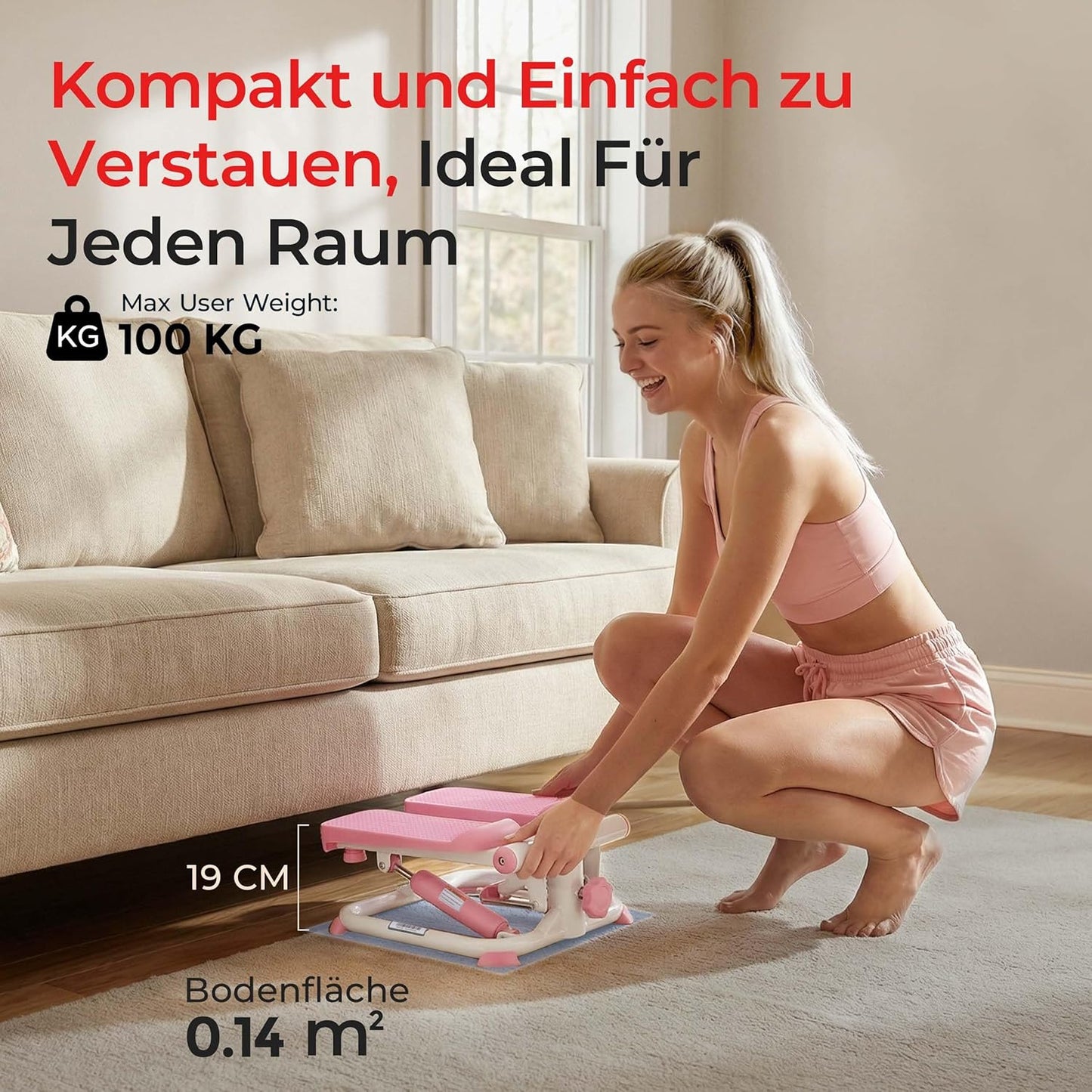 Stepper für Zuhause mit Widerstandsbändern und App, Klassisch / Pink