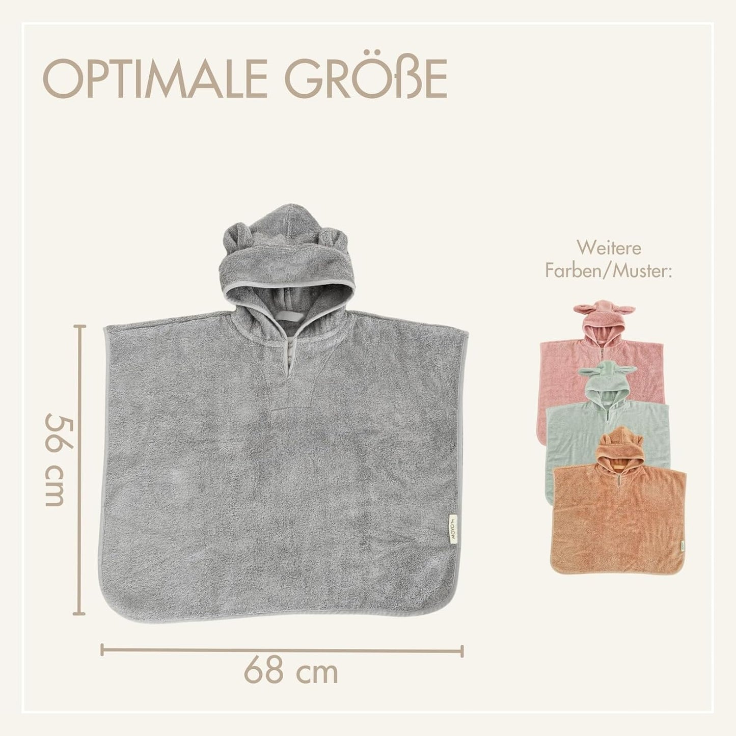 Baby Badeponcho mit Kapuze und Bärenohren, 0-3 Jahre, Grau Bärenohren