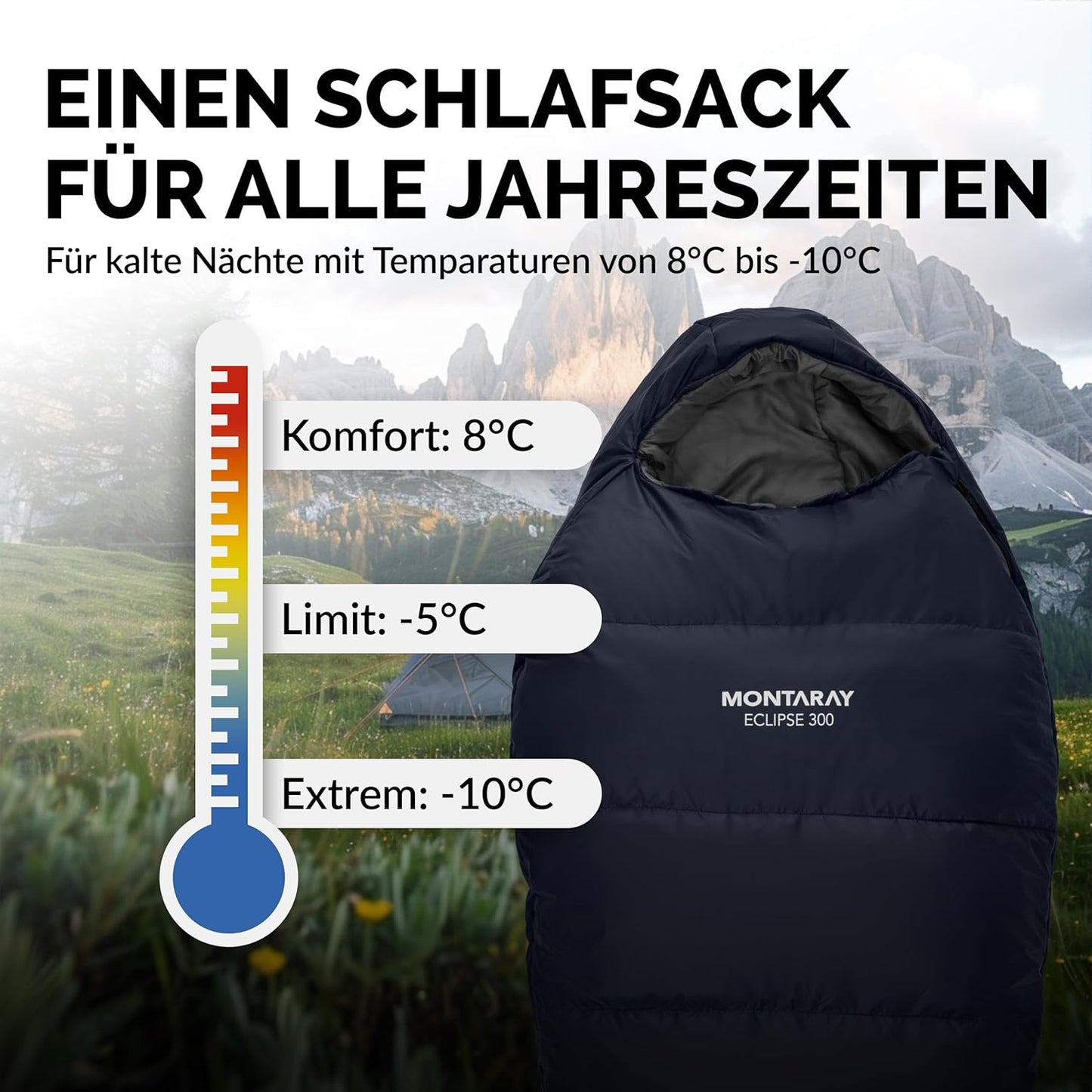 Mumienschlafsack mit Kissen, Blau