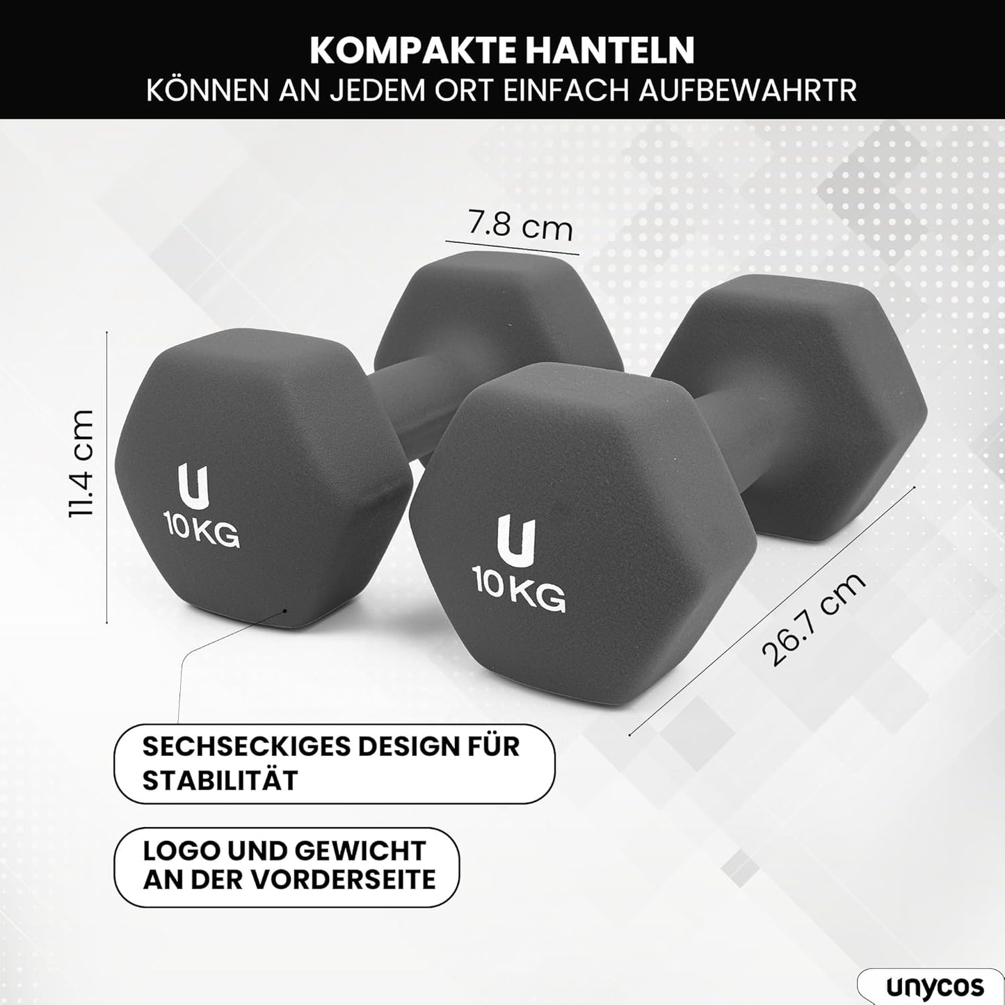 Kurzhanteln-Set (2 x 10 kg, rutschfest), #23 Dunkelgrau, 2 x 10KG - Sechseckig