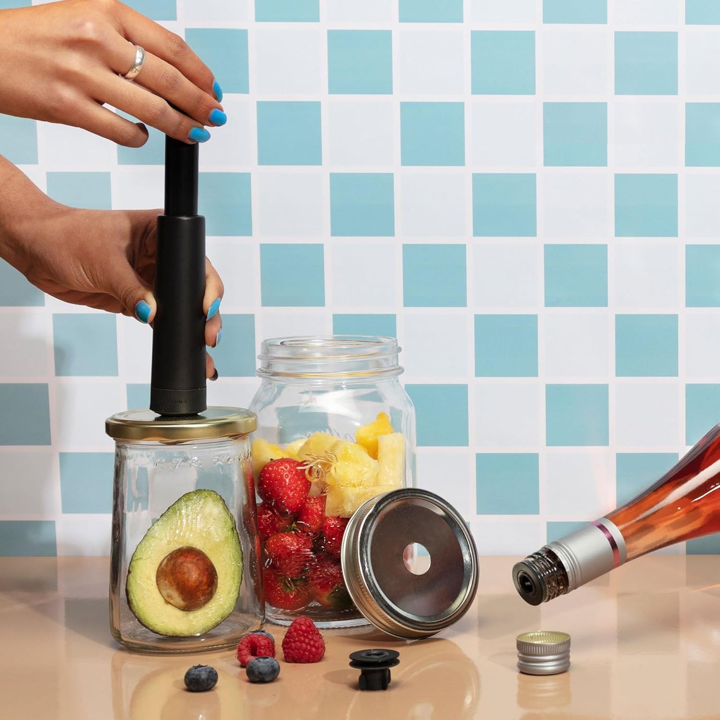 Vakuum-Pumpe-Set für Flaschen & Einmachgläser, Schwarz