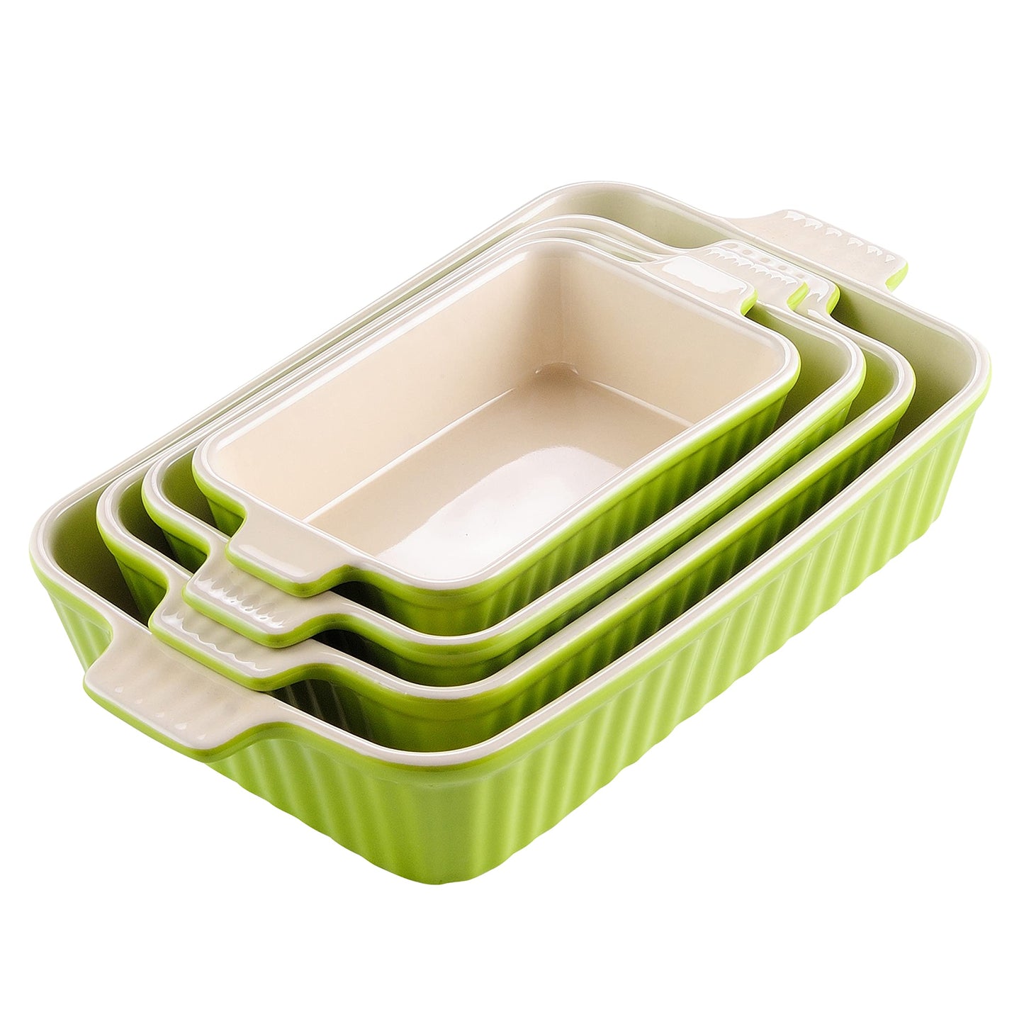 Auflaufform-Set aus Keramik, Grün 4-tlg Set Eckig