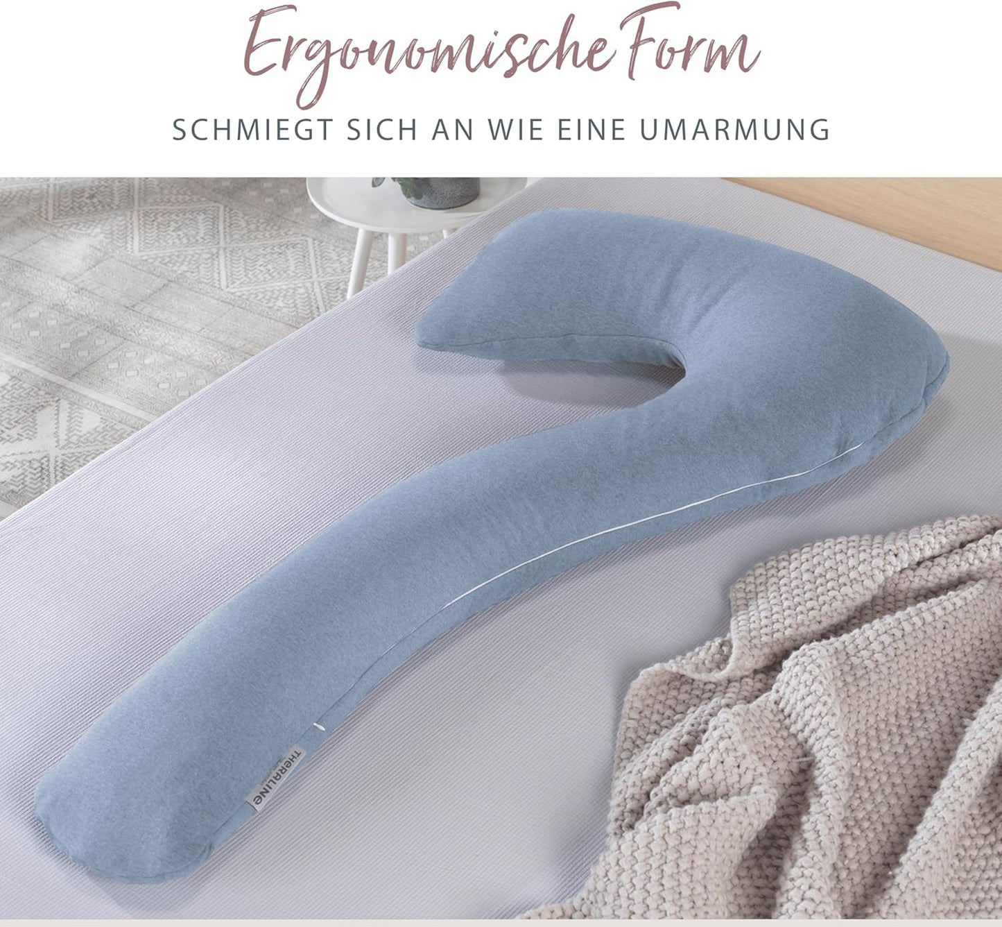 Ergonomisches Seitenschläferkissen mit Kopfstütze, Melange Blau-grau Bambus-kollektion
