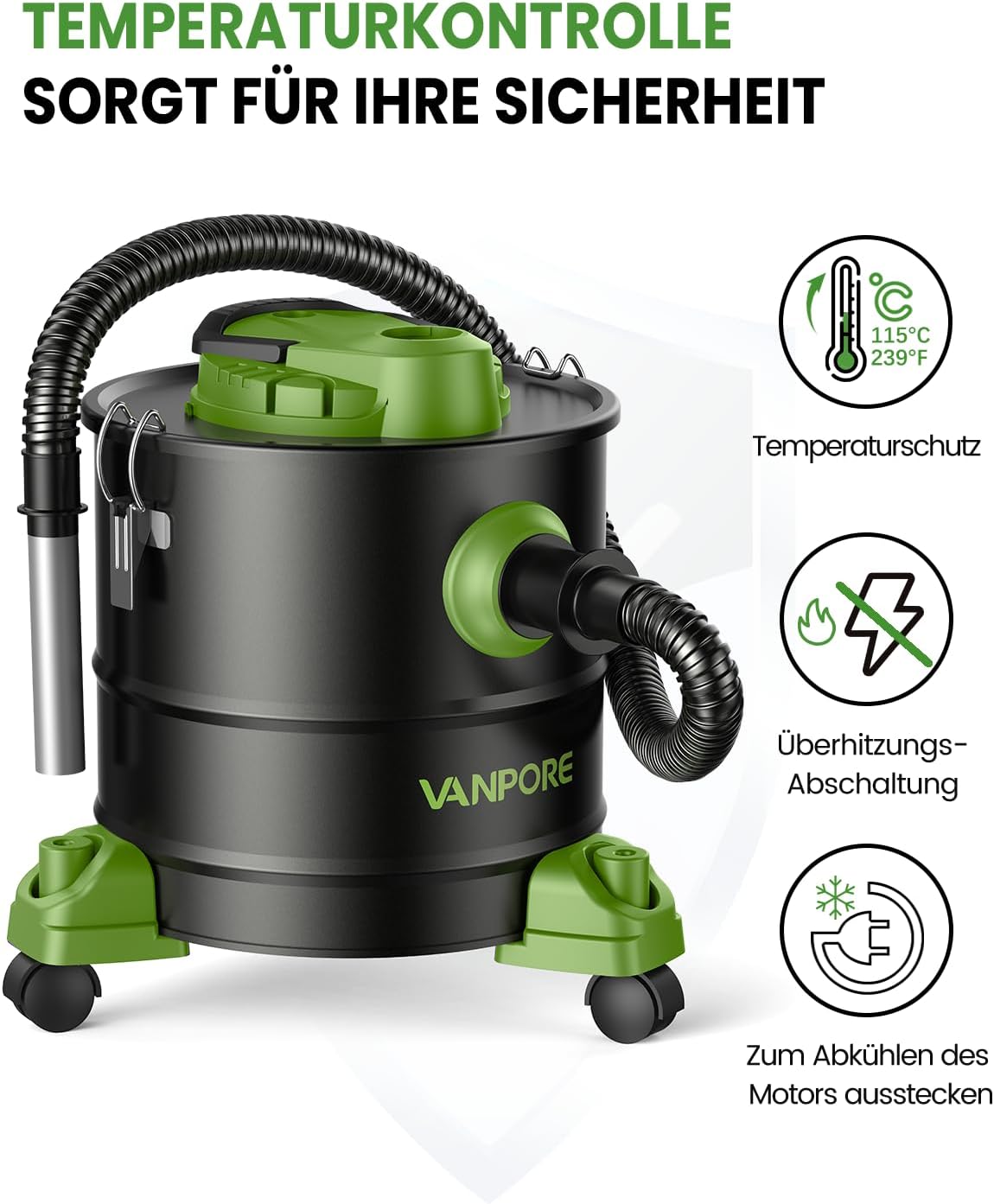 Aschesauger mit Gebläsefunktion, Grün
