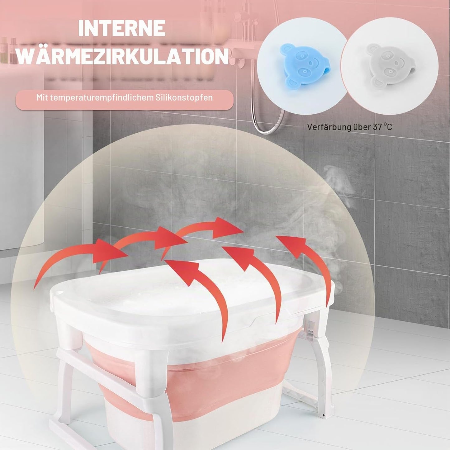 Zusammenklappbare Babybadewanne mit Badesitz, 72 * 51 * 42cm Rosa