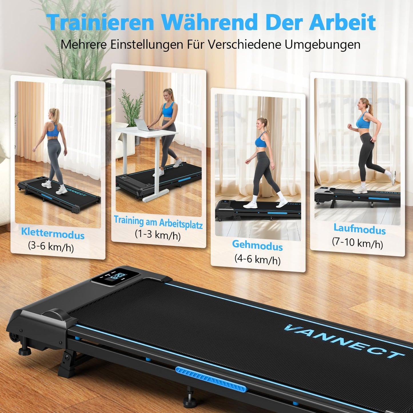 Walking Pad mit Fernbedienung und LED-Anzeige, Schwarz+Blau