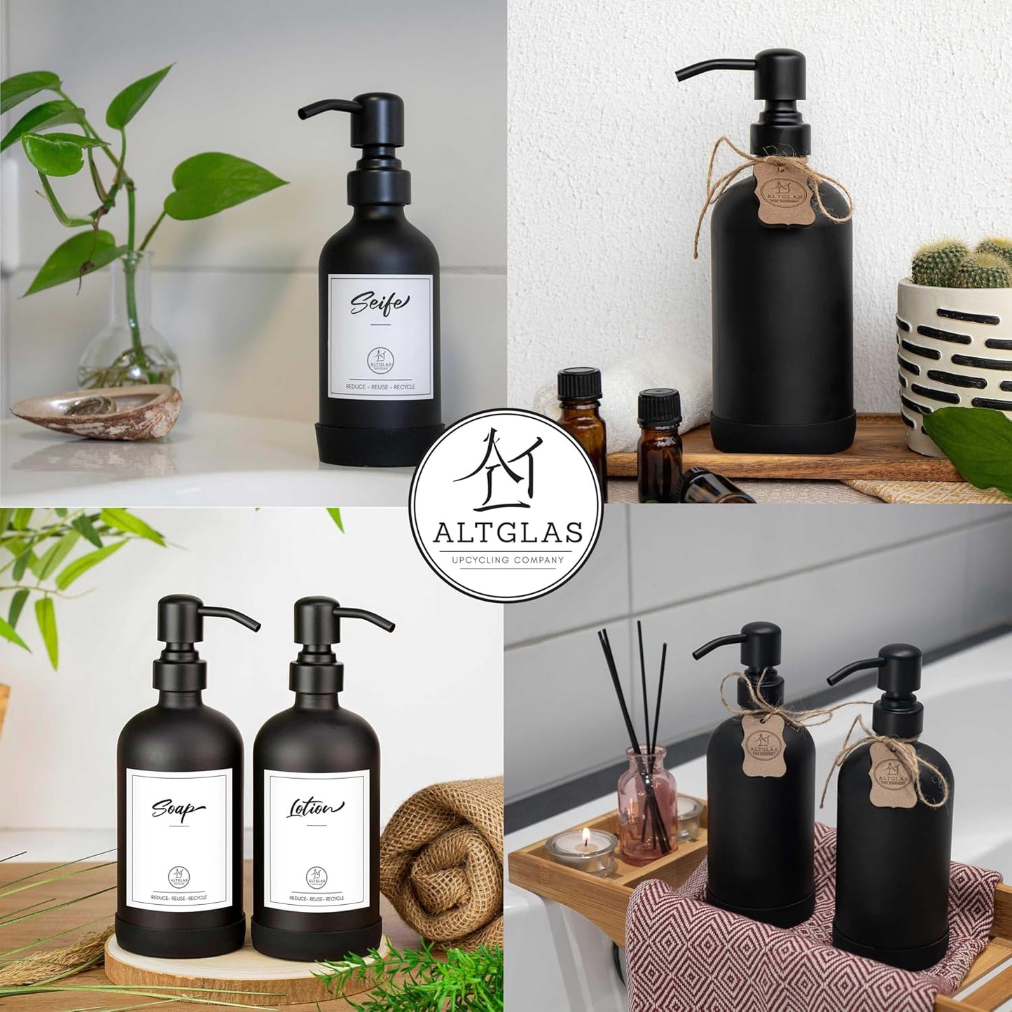 2er-Set Seifenspender Sarajevo, 500 ml (2 Stück mit Untersetzer) Black Edition