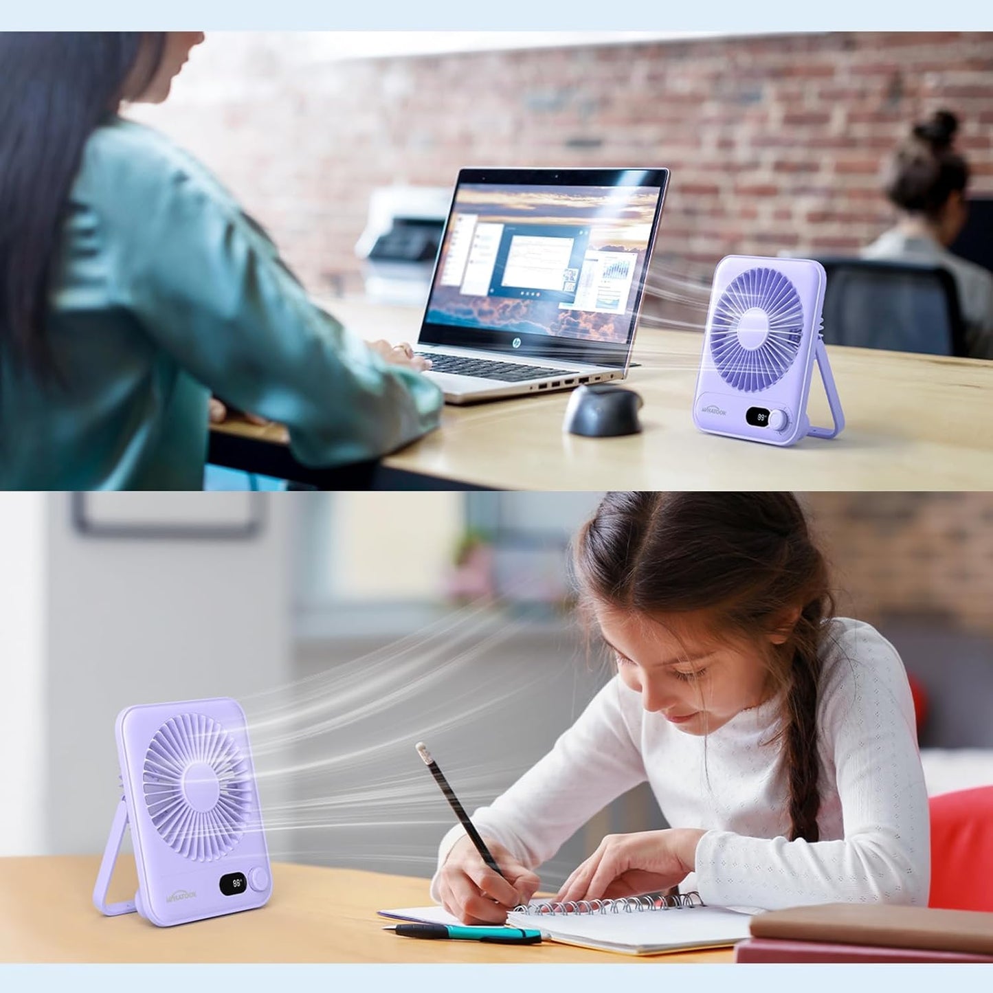 Leiser USB-Tischventilator, 2000mAh Lila