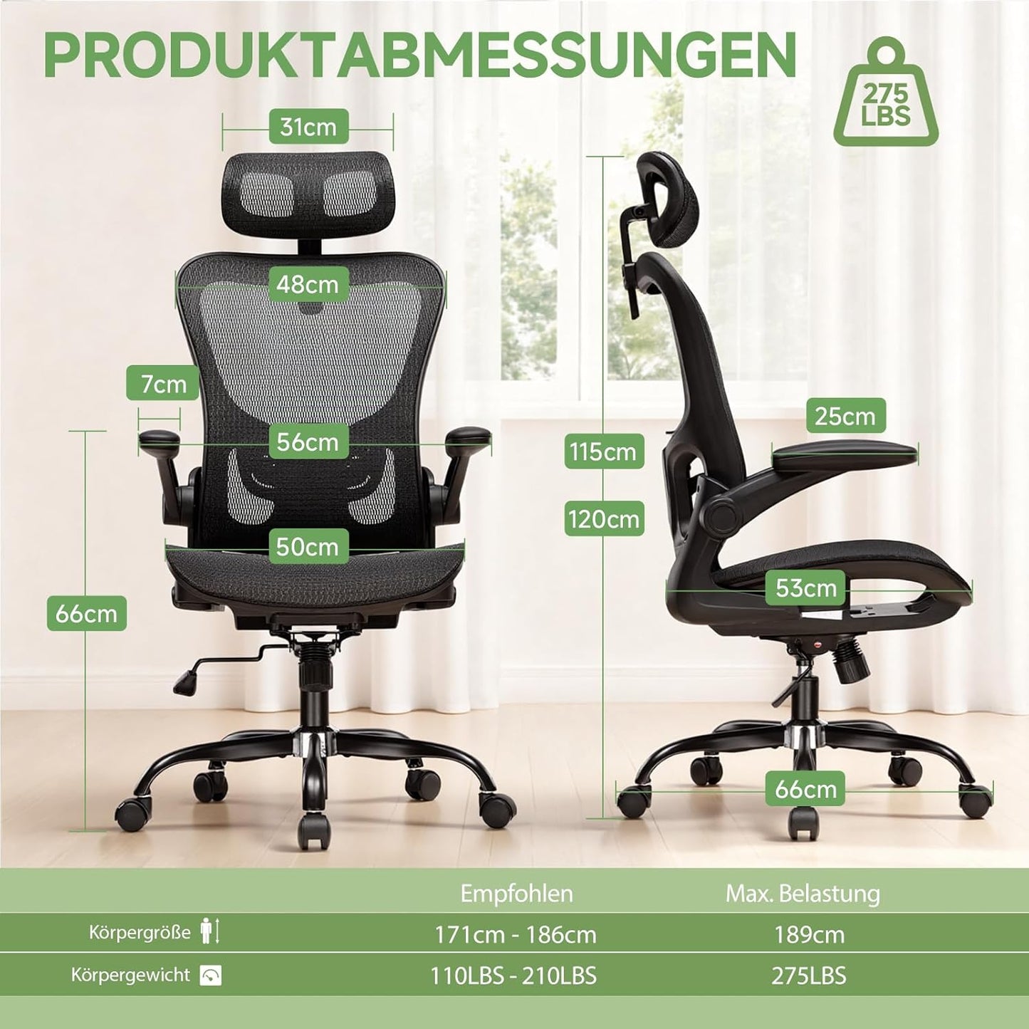 Ergonomischer Bürostuhl mit Wippfunktion, Schwarz