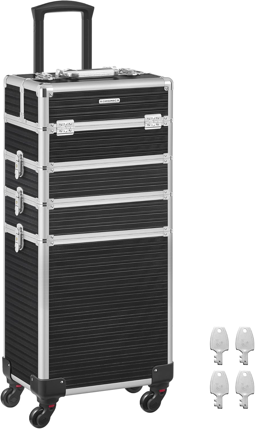 4-in-1 Kosmetikkoffer mit Rollen, Schwarz 4 in 1 (34 x 24 x 79,3 cm)